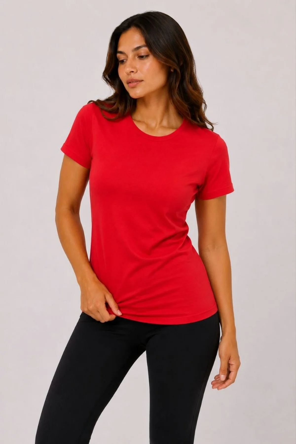 Kadın Basic Tişört Bisiklet Yaka Kısa Kol Günlük Yazlık Slim fit T-Shirt - Kırmızı