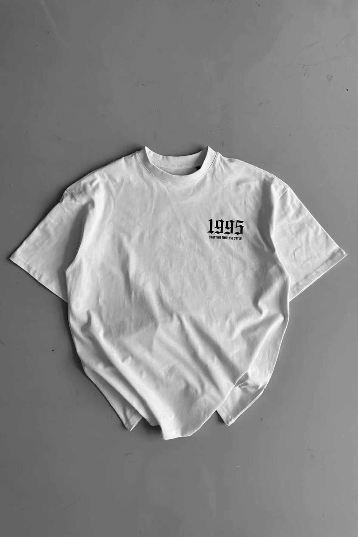 20/1 Penye Compack Baskılı Oversize Bisiklet Yaka Kısa Kol Yazlık T-shirt - Beyaz