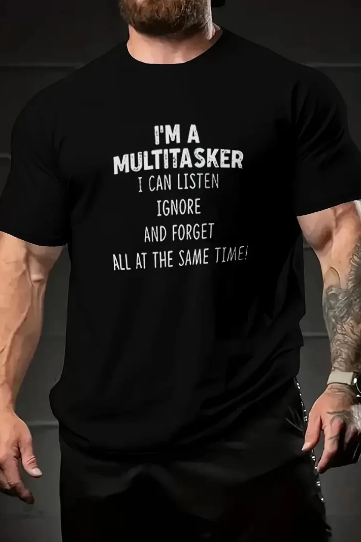 Erkekler İçin Tişörtler, Komik Multitasker Baskılı Tişört, Yaz İlkbahar Sonbahar İçin Günlük Kısa Kollu Oversize Tişört, Hediye Olarak Üstler - Siyah