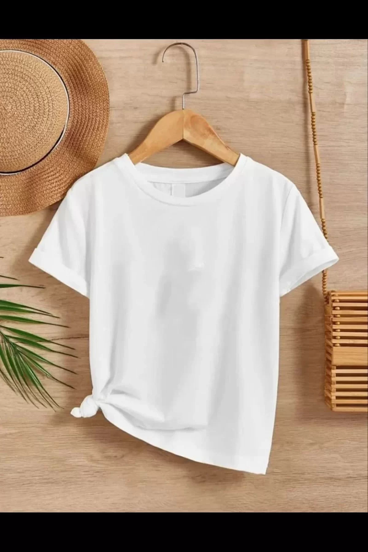 Çocuk Unisex Kapüşonlu Özel Tasarım Basic Tshirt - Beyaz