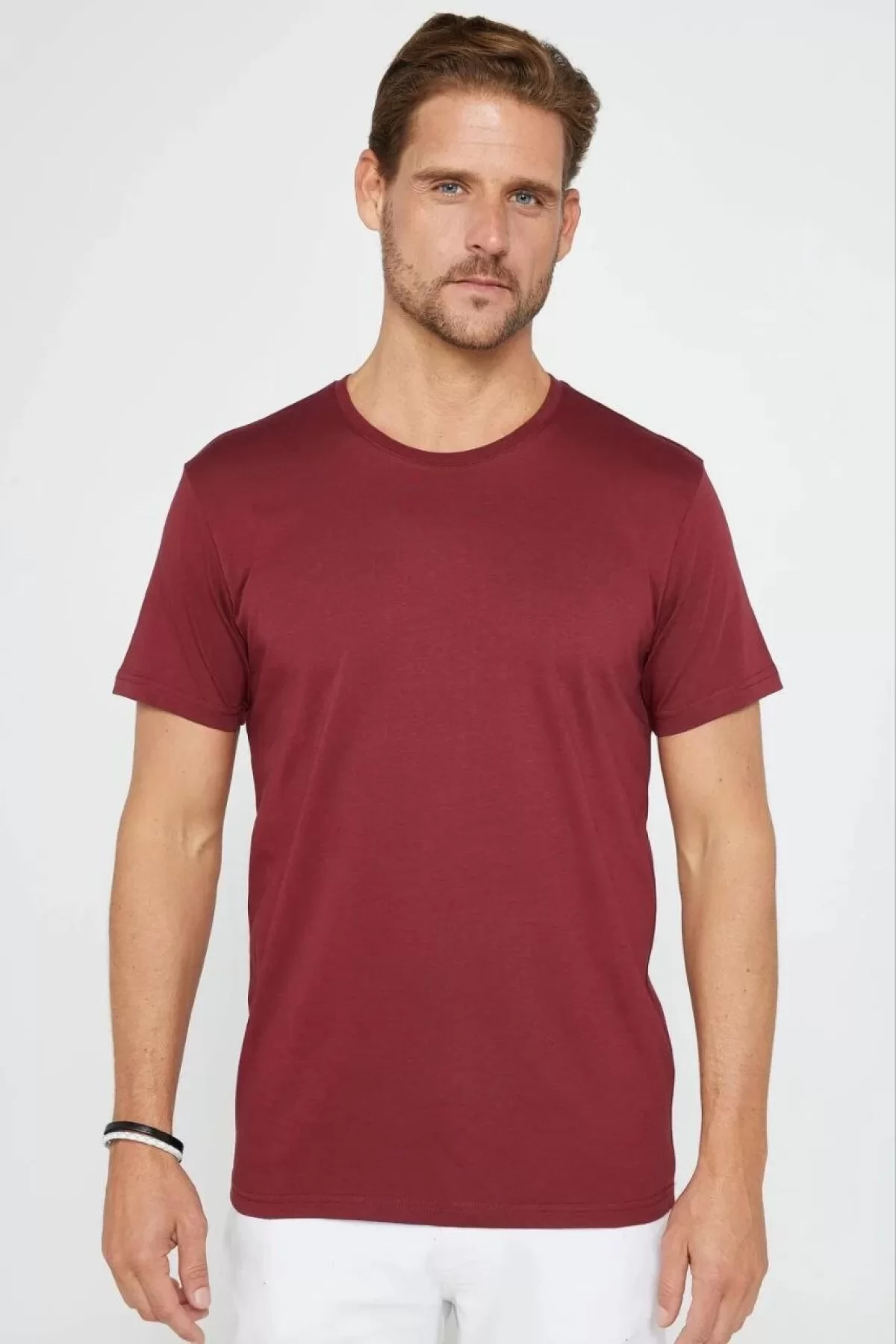 Erkek 24/1 Düz A Kalite Oversize T-shirt - Bordo