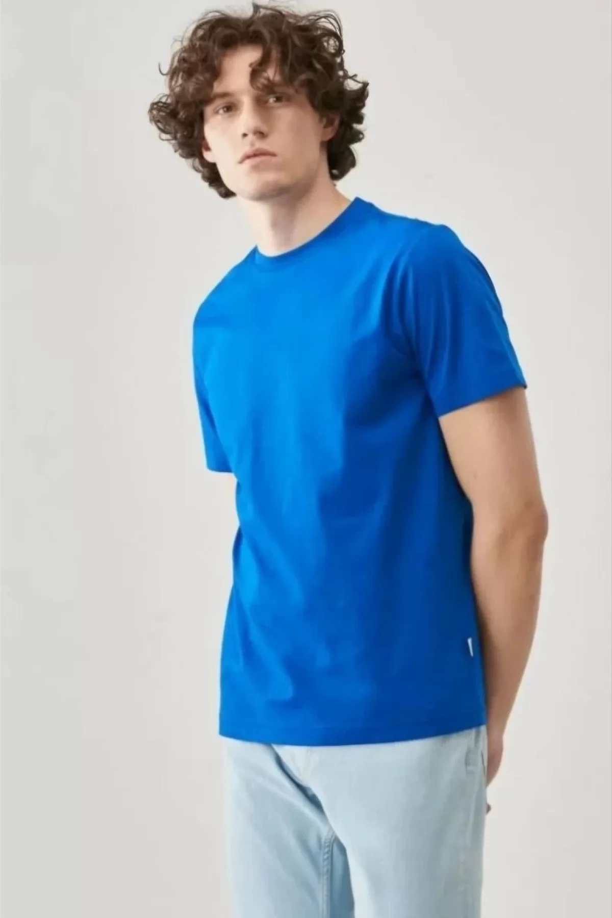 Erkek 24/1 Düz A Kalite Oversize T-shirt - Mavi