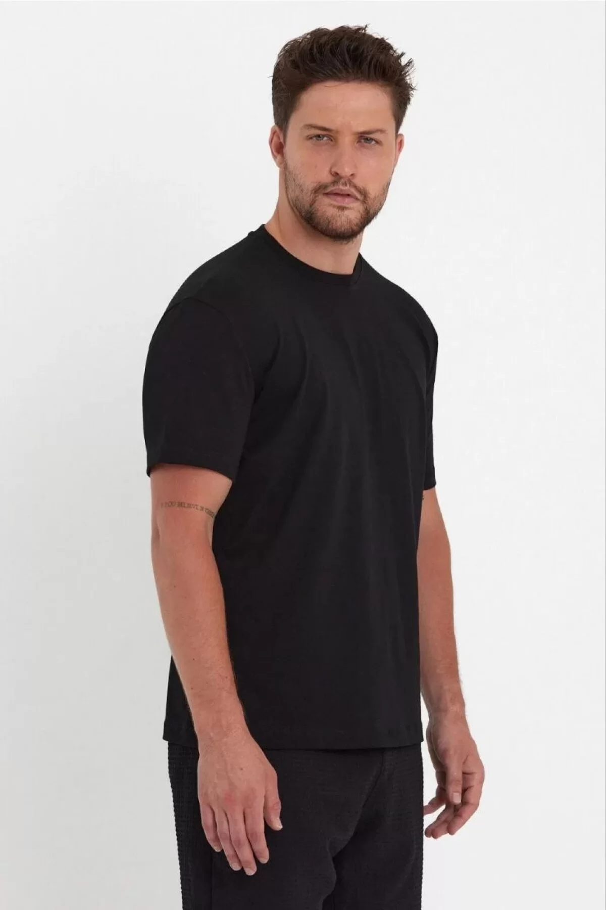 Erkek 24/1 Düz A Kalite Oversize T-shirt - Siyah