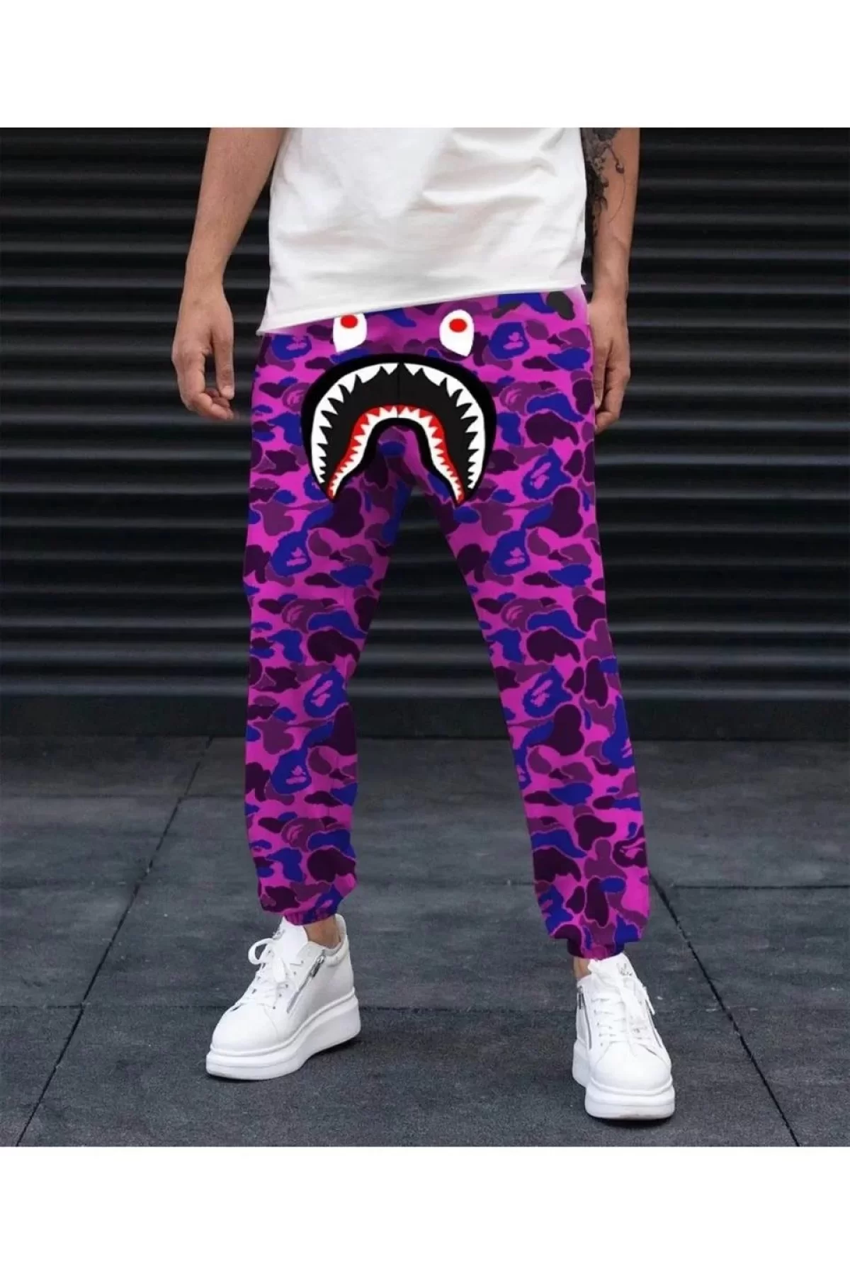 Unisex Pubg Bape x Shark Eşofman Altı - Mor