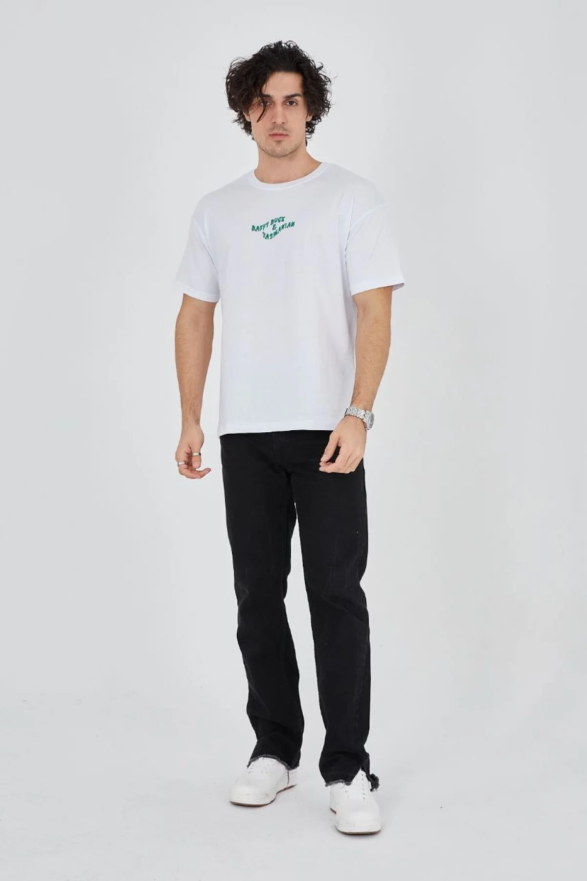 Erkek Baskılı T-Shirt Kısa Kol Bisiklet Yaka Regular Fit Rahat Kalıp Günlük Tişört - Beyaz