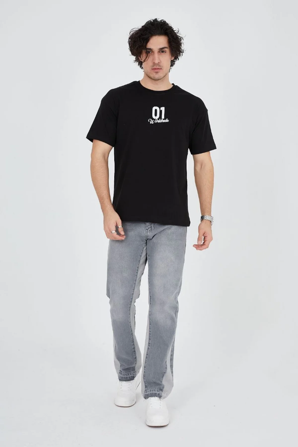 Erkek Baskılı T-Shirt Kısa Kol Bisiklet Yaka Regular Fit Rahat Kalıp Günlük Tişört - Siyah