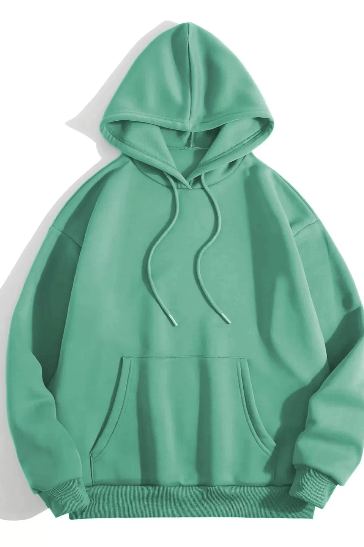 Erkek Düz Kapüşonlu Sweat - Mint Yeşili