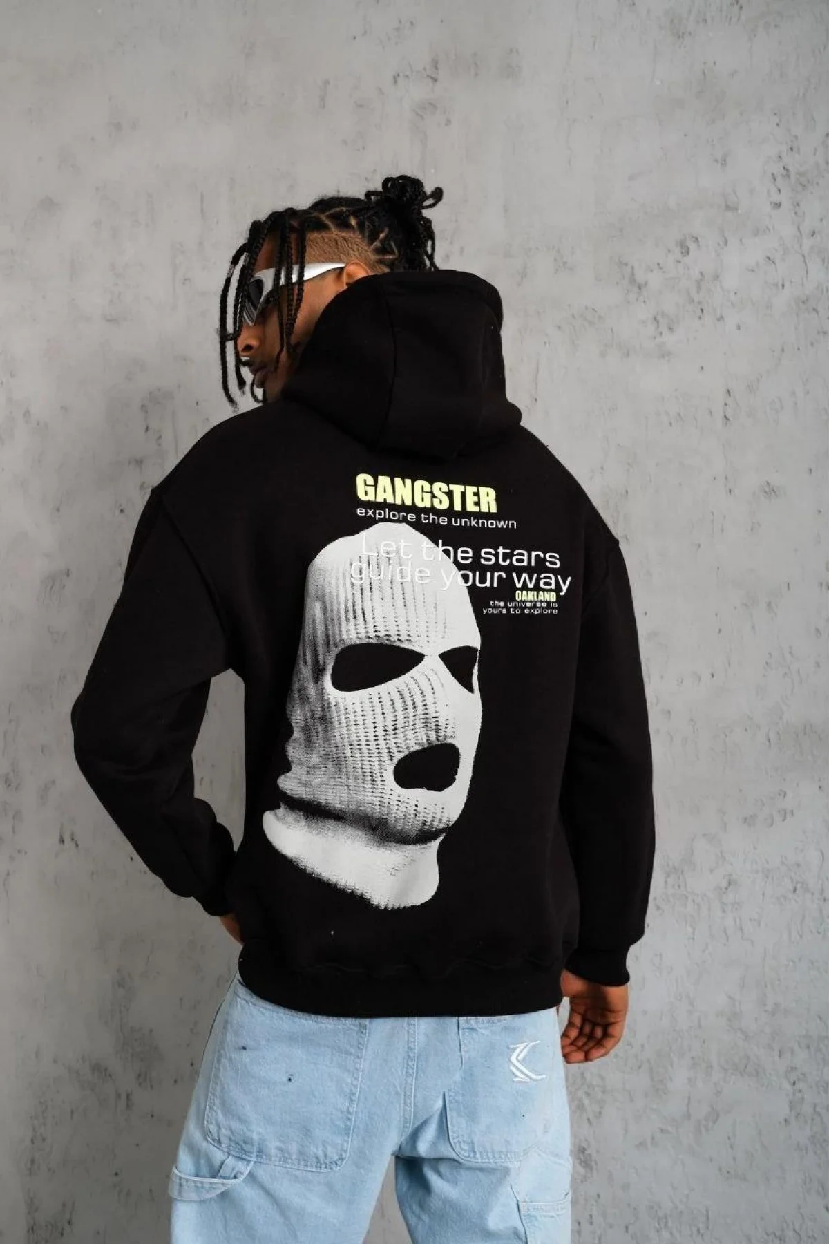 Erkek Baskılı Kapüşonlu 3 iplik pamuklu hoodie Sweatshirt - Siyah