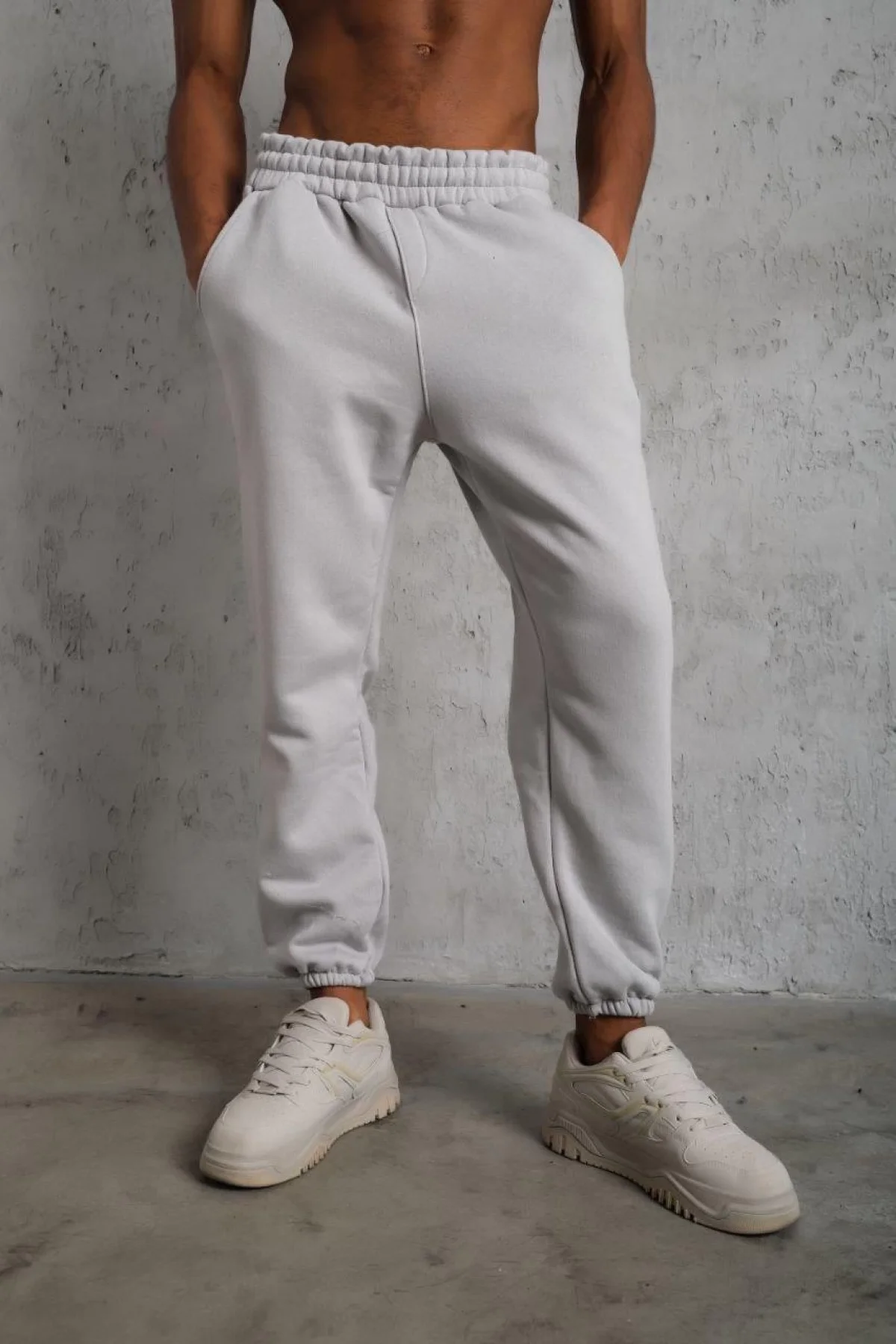 Erkek Üç İplik Alt Eşofman Lastikli - Gri