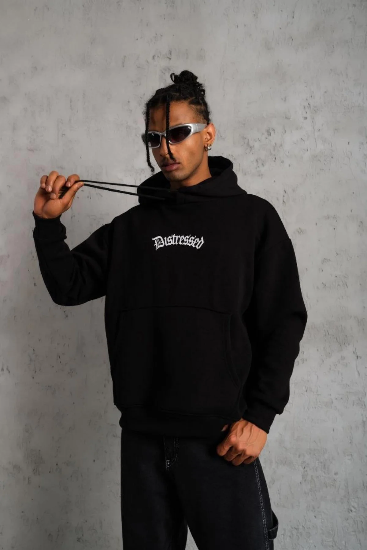 Erkek Baskılı Kapüşonlu 3 iplik pamuklu hoodie Sweatshirt - Siyah