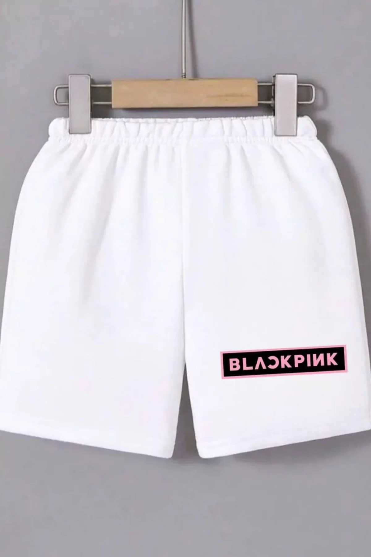 Kadın Beli Lastikli Baskılı Mini Şort - Beyaz