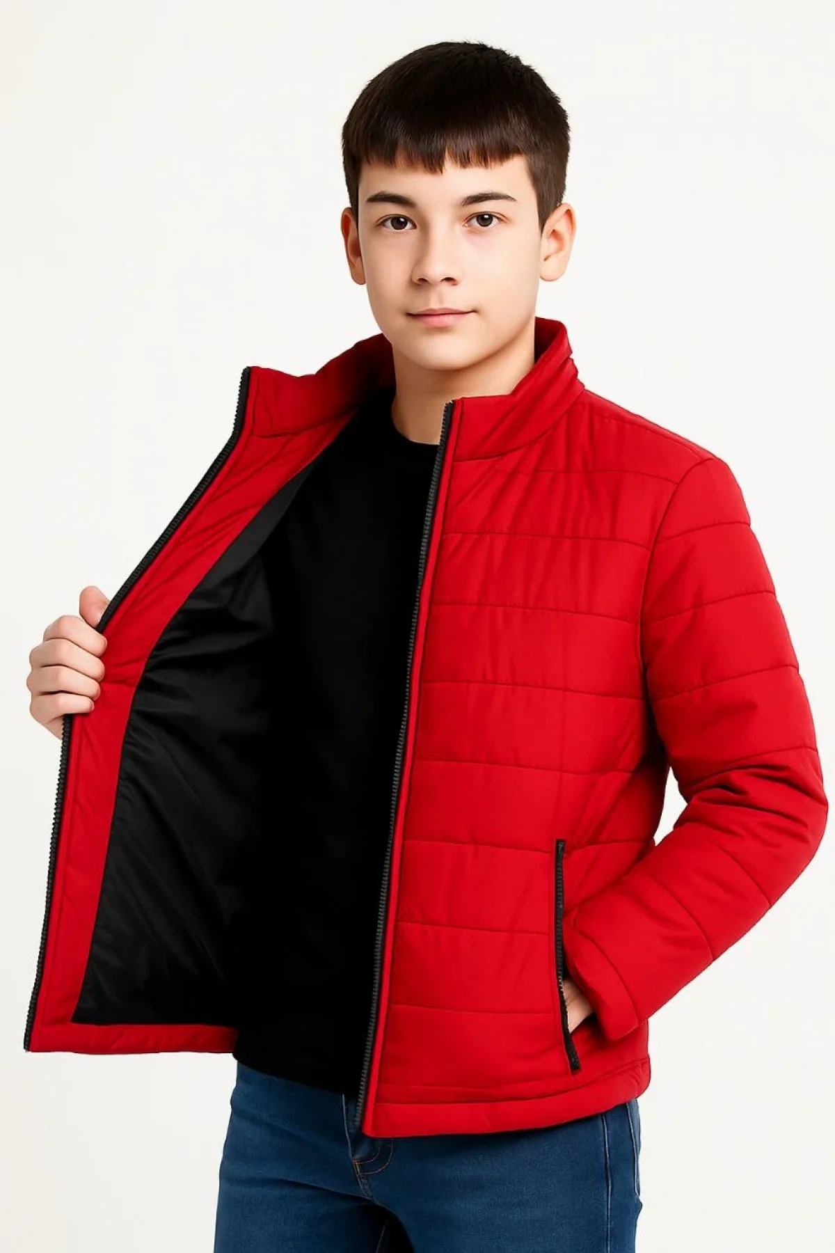 Kadın Bomber Mont Ceket – Su İtici Kumaş, Kapitone Astarlı, Fermuarlı, Kışlık - Kırmızı