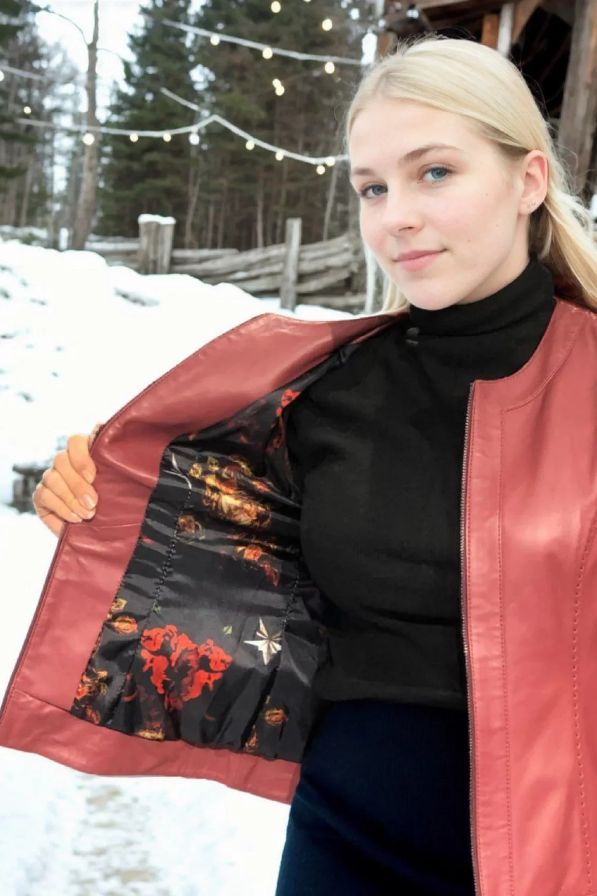 Kadın Uzun Kollu Deri Ceket - Bordo