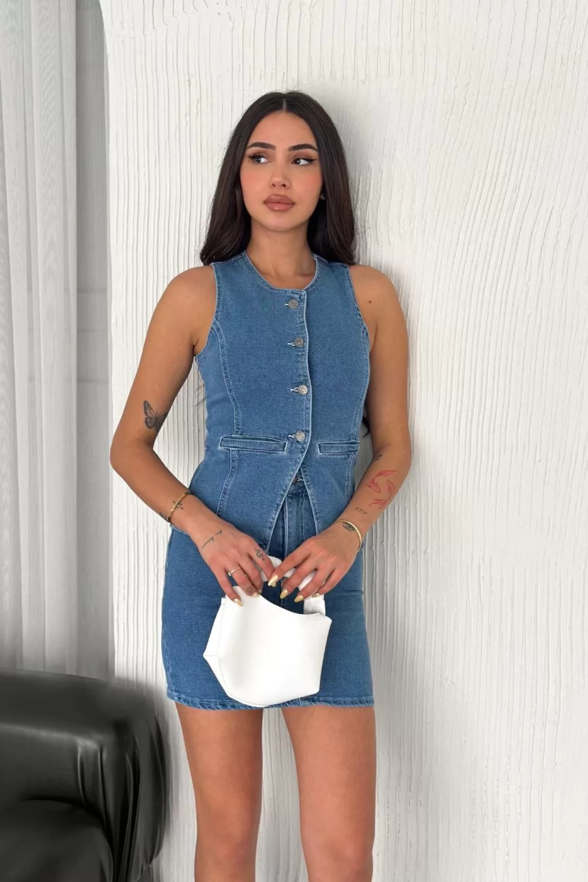 Kot Jeans Etekli ikili Takım - Mavi