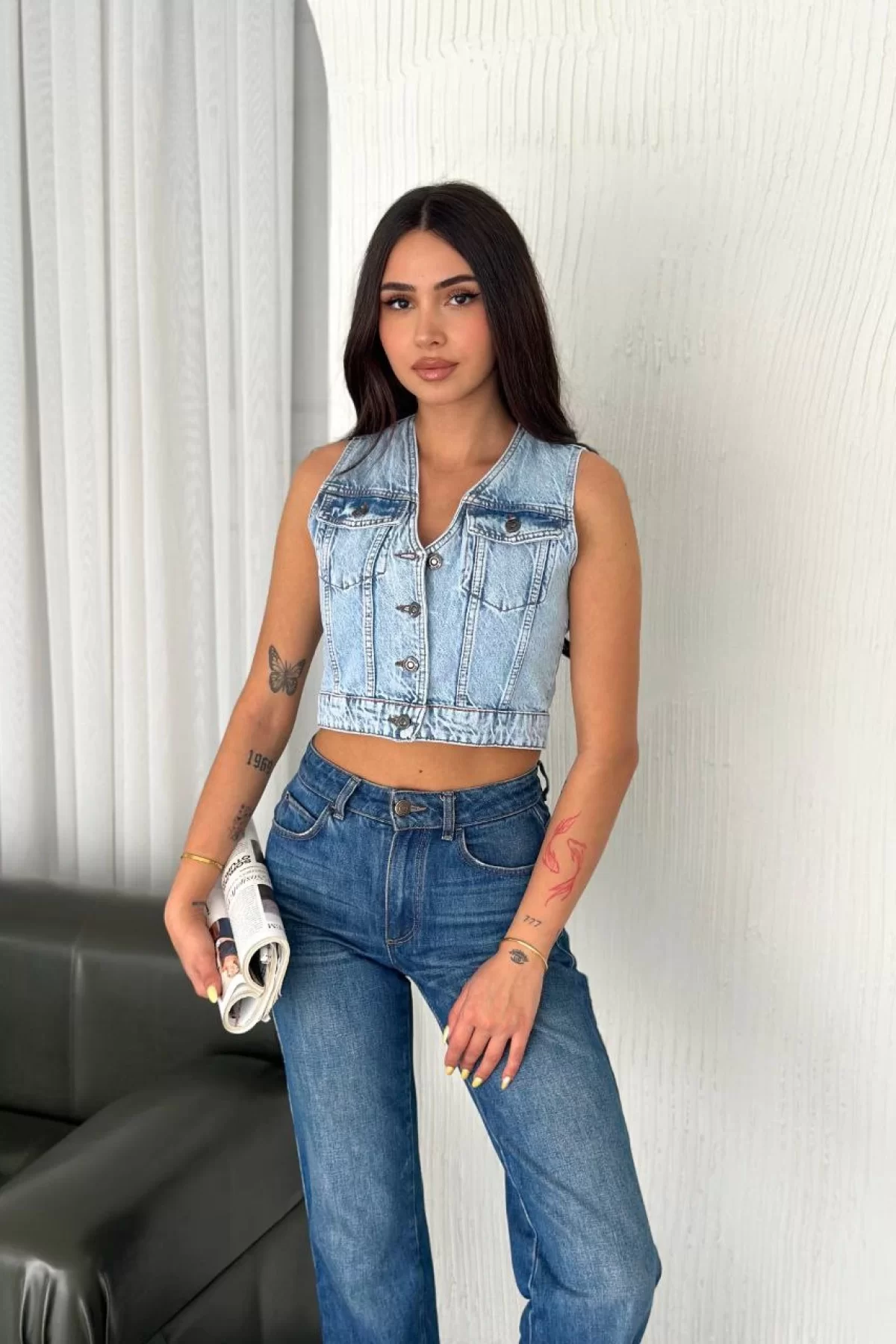 Kot Jeans Kadın Yelek - Buz Mavisi