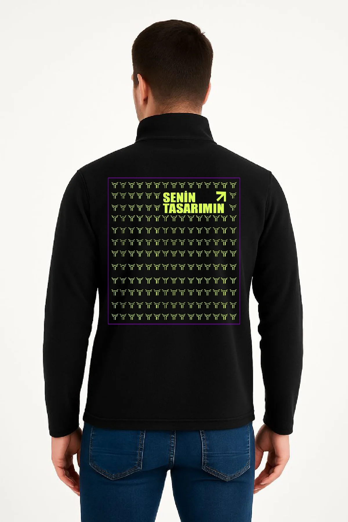 Ön Arka Polar Kazak Dik Yaka - Siyah