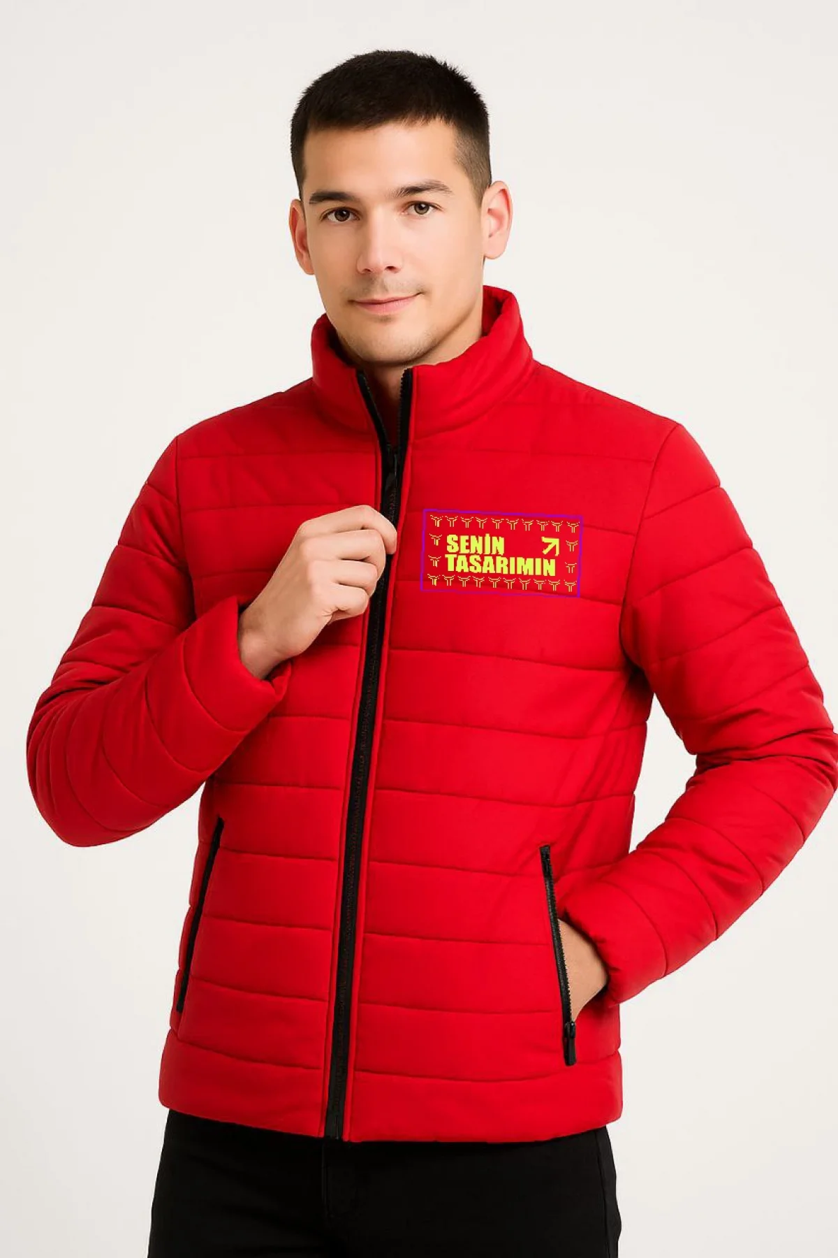 Ön Bomber Mont Ceket Kapitone Astarlı, Fermuarlı, Kışlık - Kırmızı