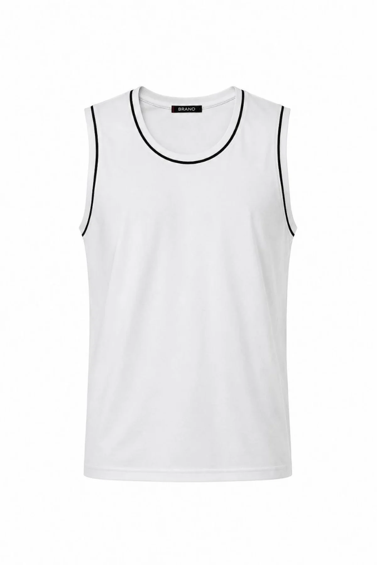 Ön Unisex Pamuklu Bisiklet Yaka Kolsuz Atlet Kontrast Biyeli Regular Fit - Beyaz