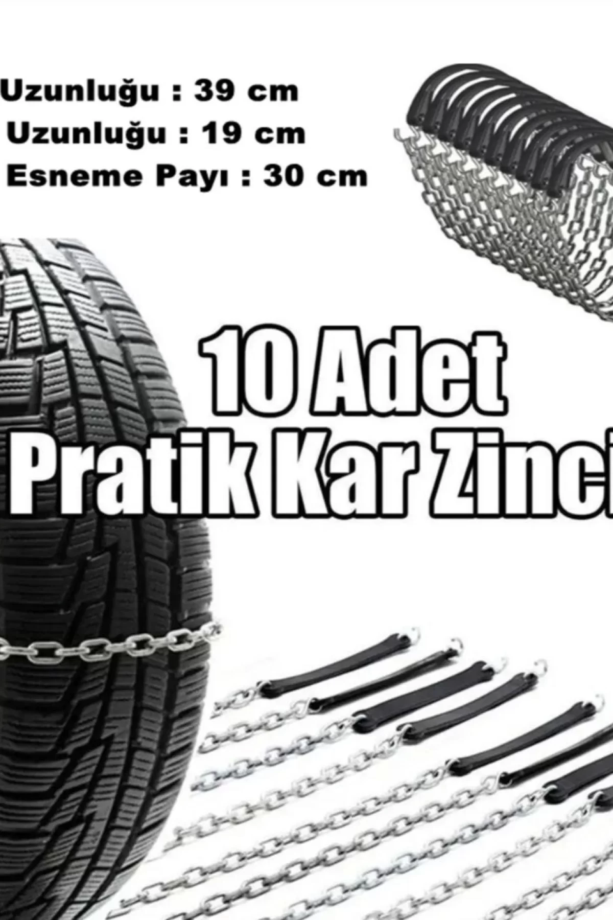 Oto Lastik Kar Zincir Tak Çikar Pratik Zincir 10 Adet - Siyah
