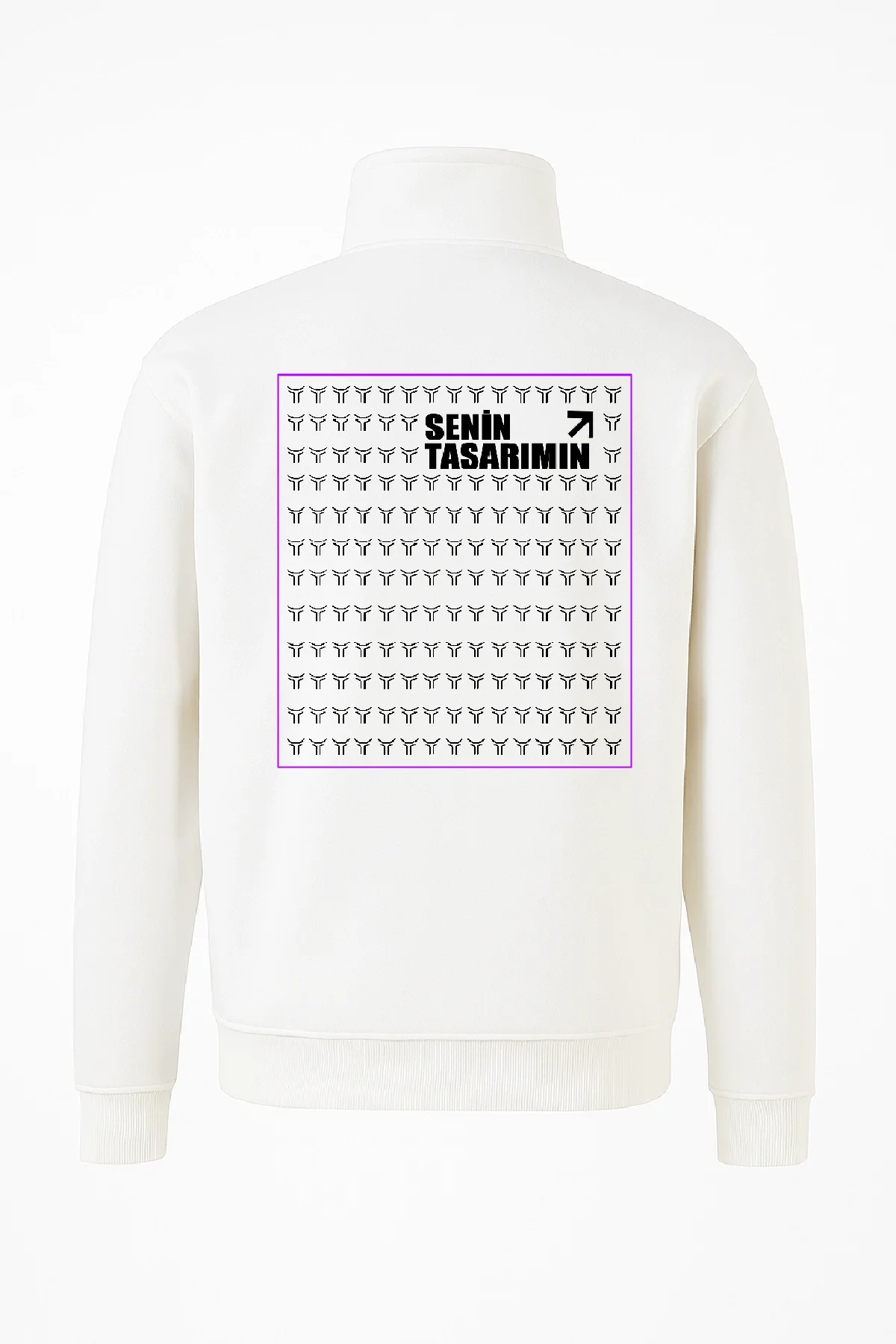 Ön Arka Yarım Fermuarlı Oversize Yakalı Basic SweatShirt - Beyaz