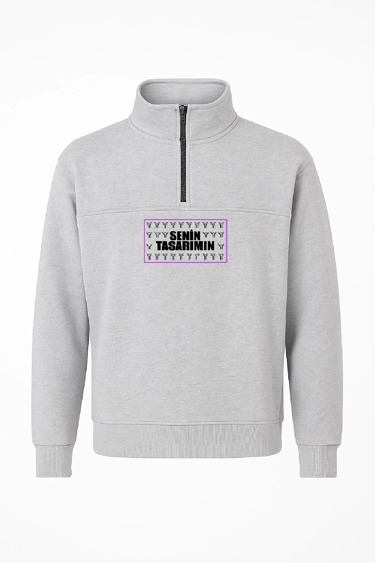 Yarım Fermuarlı Oversize Yakalı Basic SweatShirt - Gri