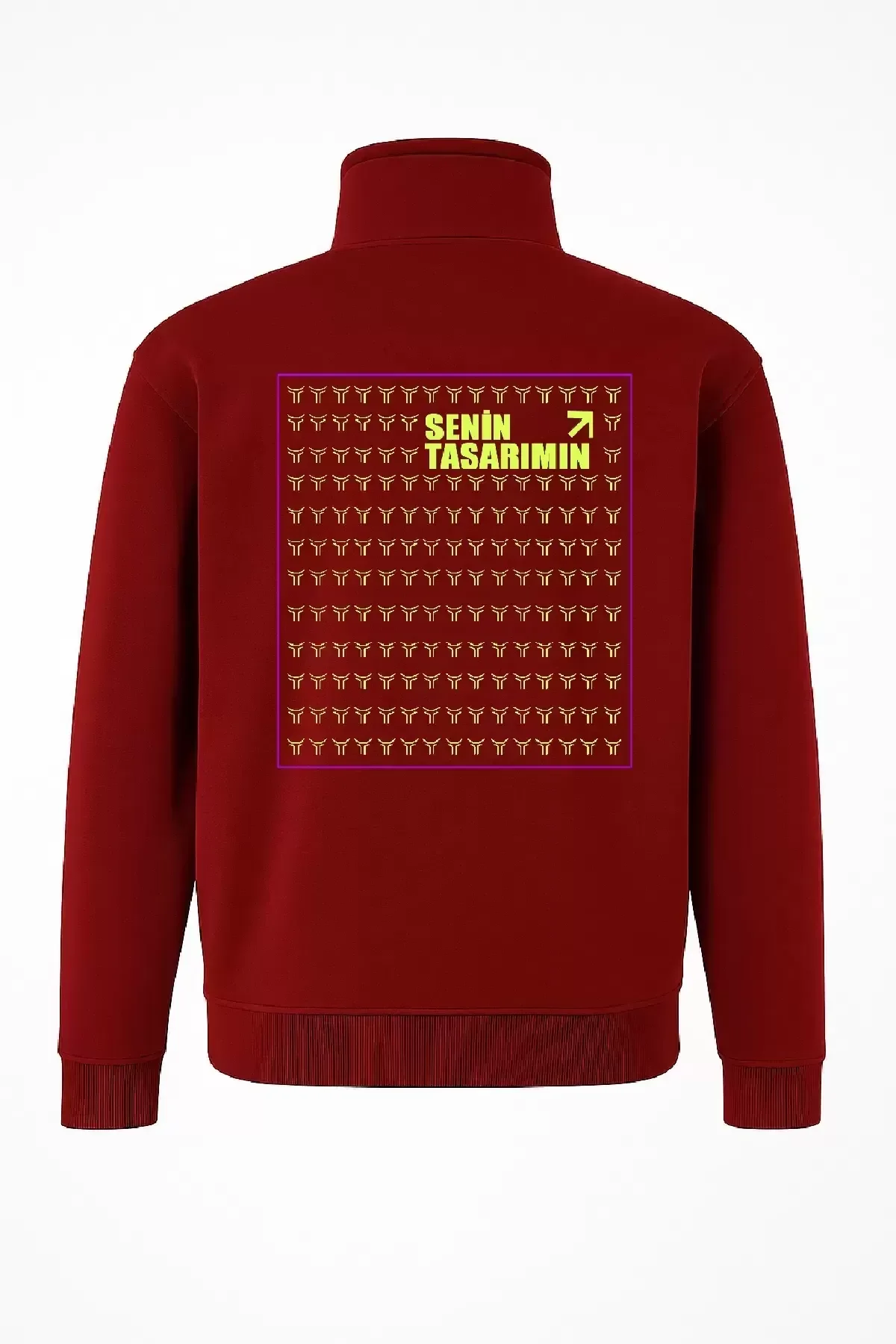 Ön Arka Yarım Fermuarlı Oversize Yakalı Basic SweatShirt - Kırmızı