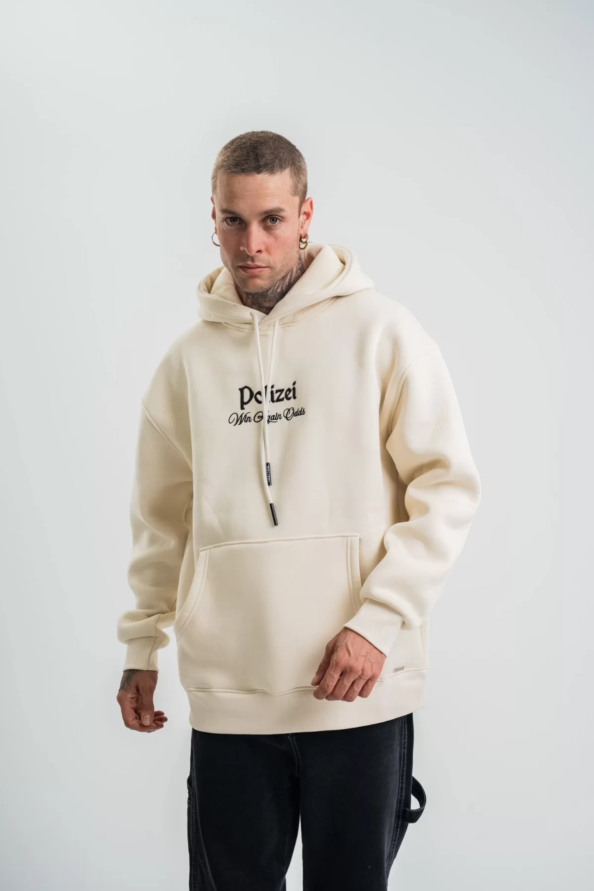 Üç İplik Kapşonlu Dijital Patchli SweatShirt - Krem