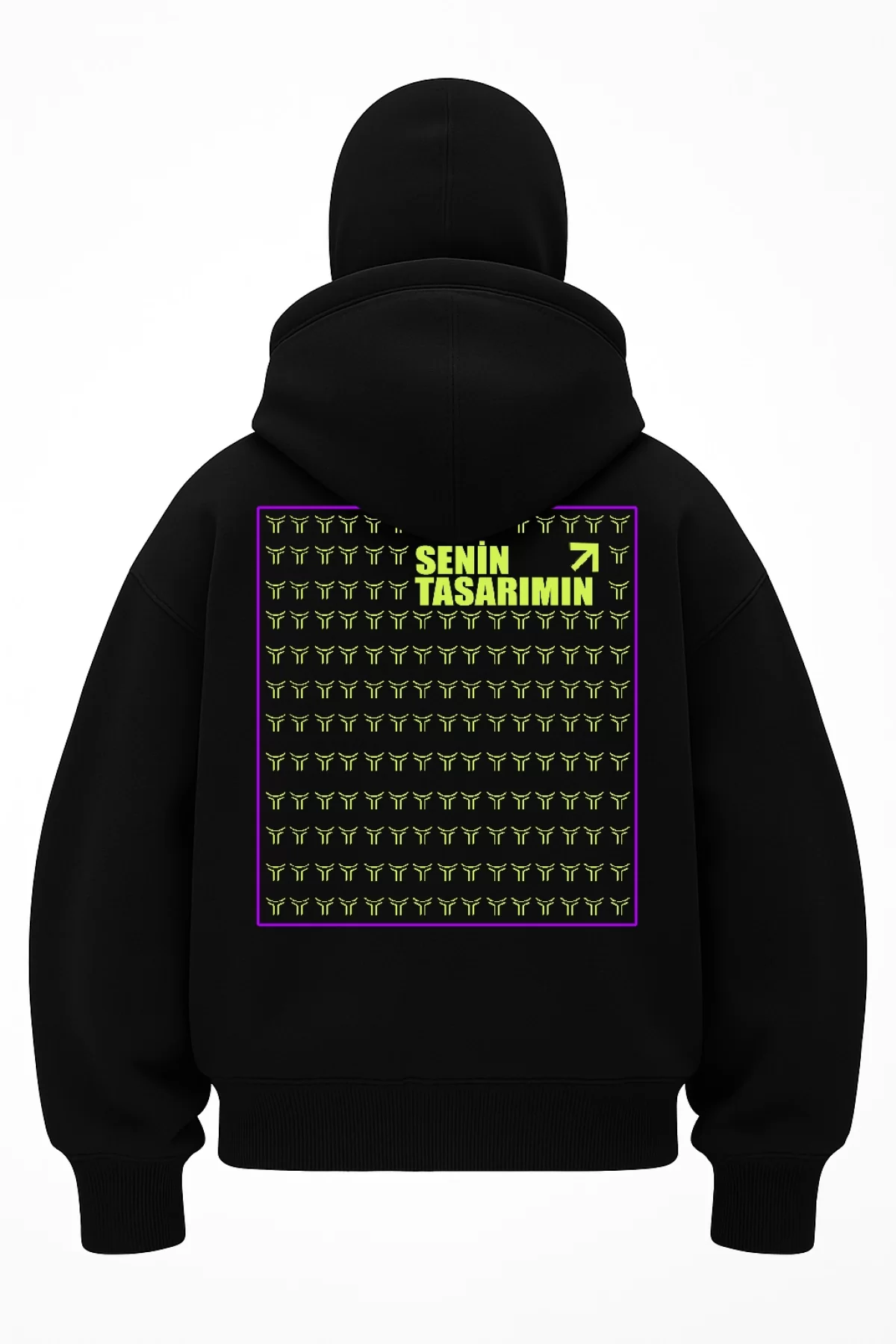 Samuray Kapüşonlu ZIP Fermuarlı Kapüşonlu Arka Sizin Tasarımınız SweatShirt - Siyah
