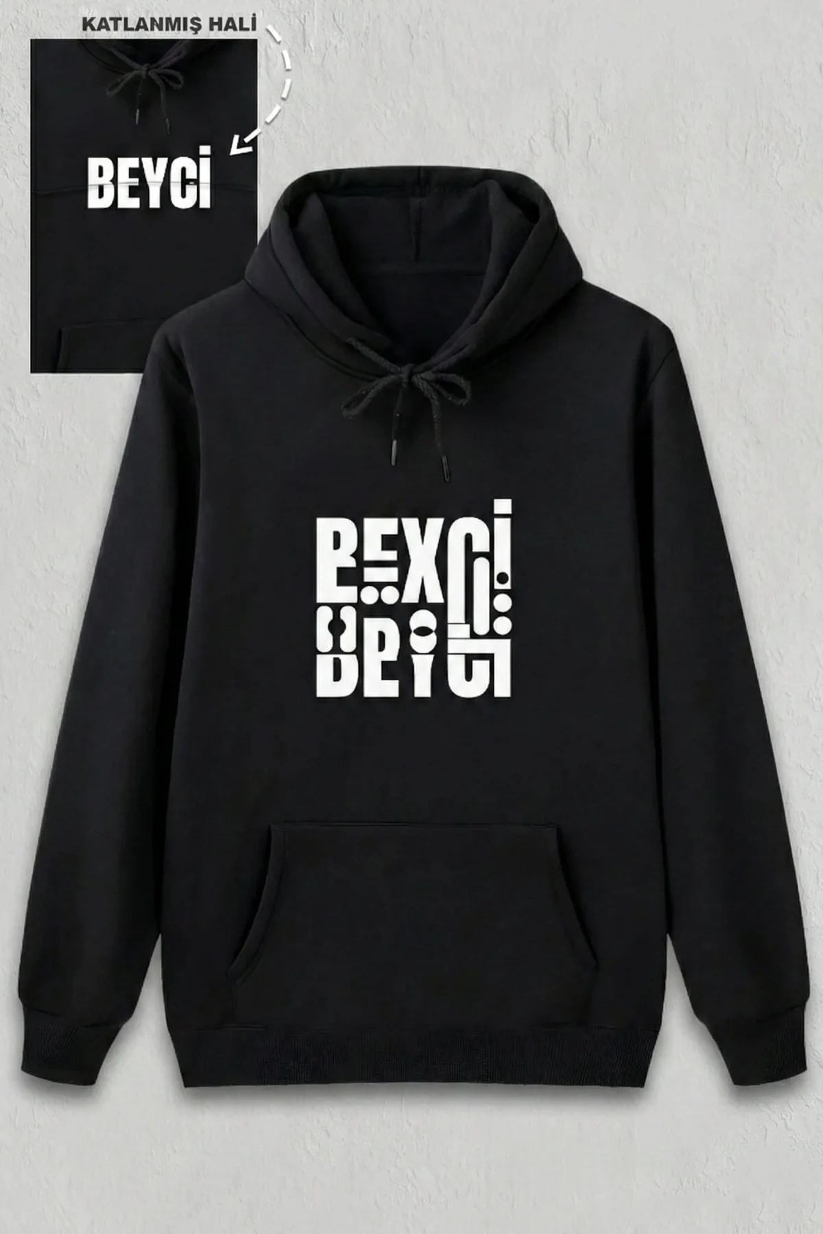 Sevgililer Günü Özel Kapüşonlu Beyci Baskılı Oversize Sweatshirt - Siyah