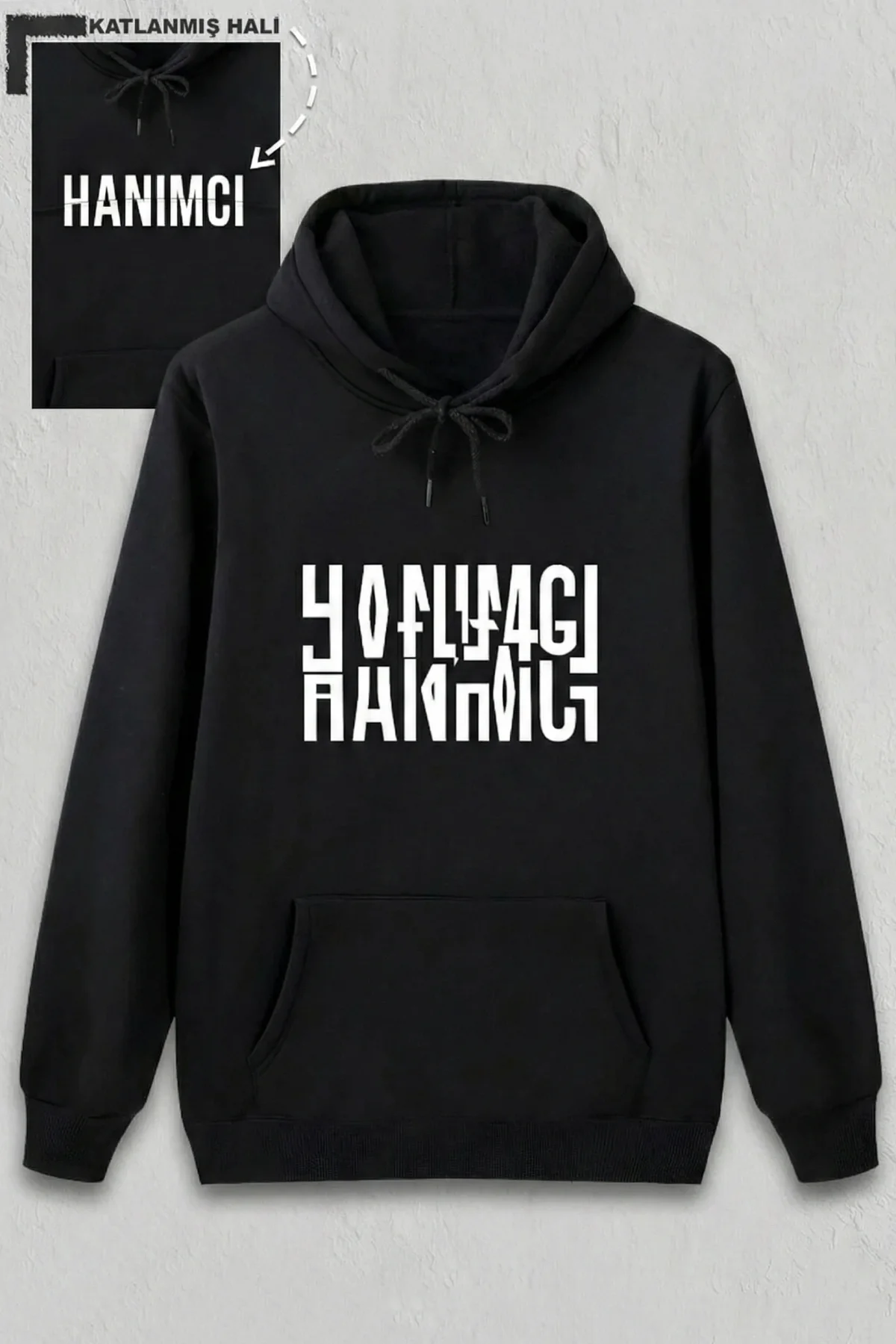 Sevgililer Günü Özel Kapüşonlu Hanımcı Baskılı Oversize Sweatshirt - Siyah