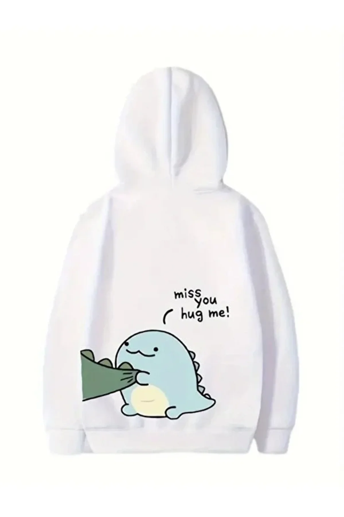 Sevgililer Günü Özel Unisex Kapüşonlu Baskılı Oversize Sweatshirt - Beyaz