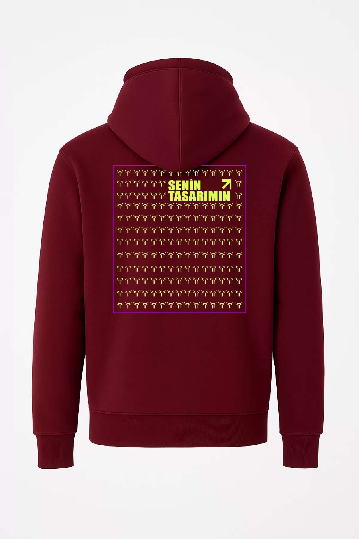 Tam Fermuarlı Kapüşonlu Ön Arka Sizin Tasarımınız SweatShirt - Bordo