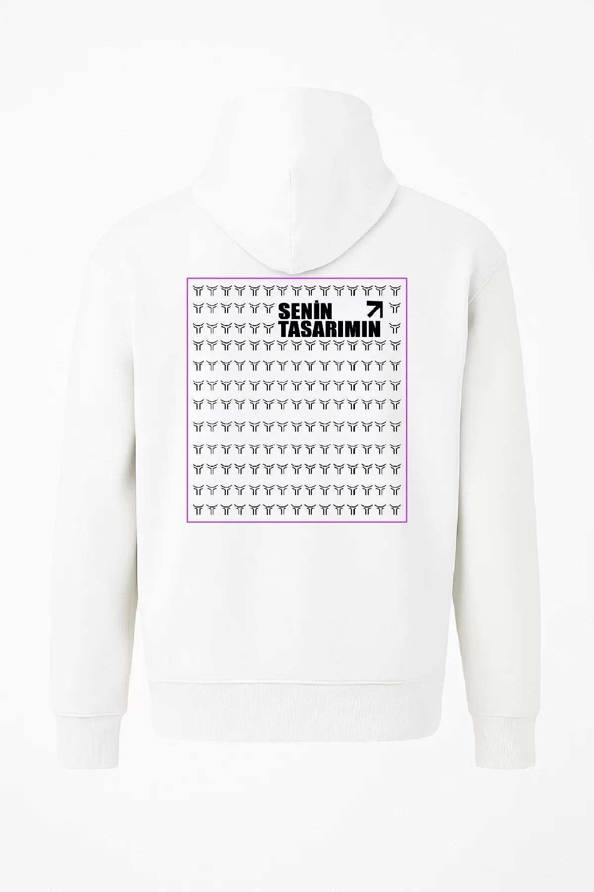 Tam Fermuarlı Kapüşonlu Arka Sizin Tasarımınız SweatShirt - Beyaz