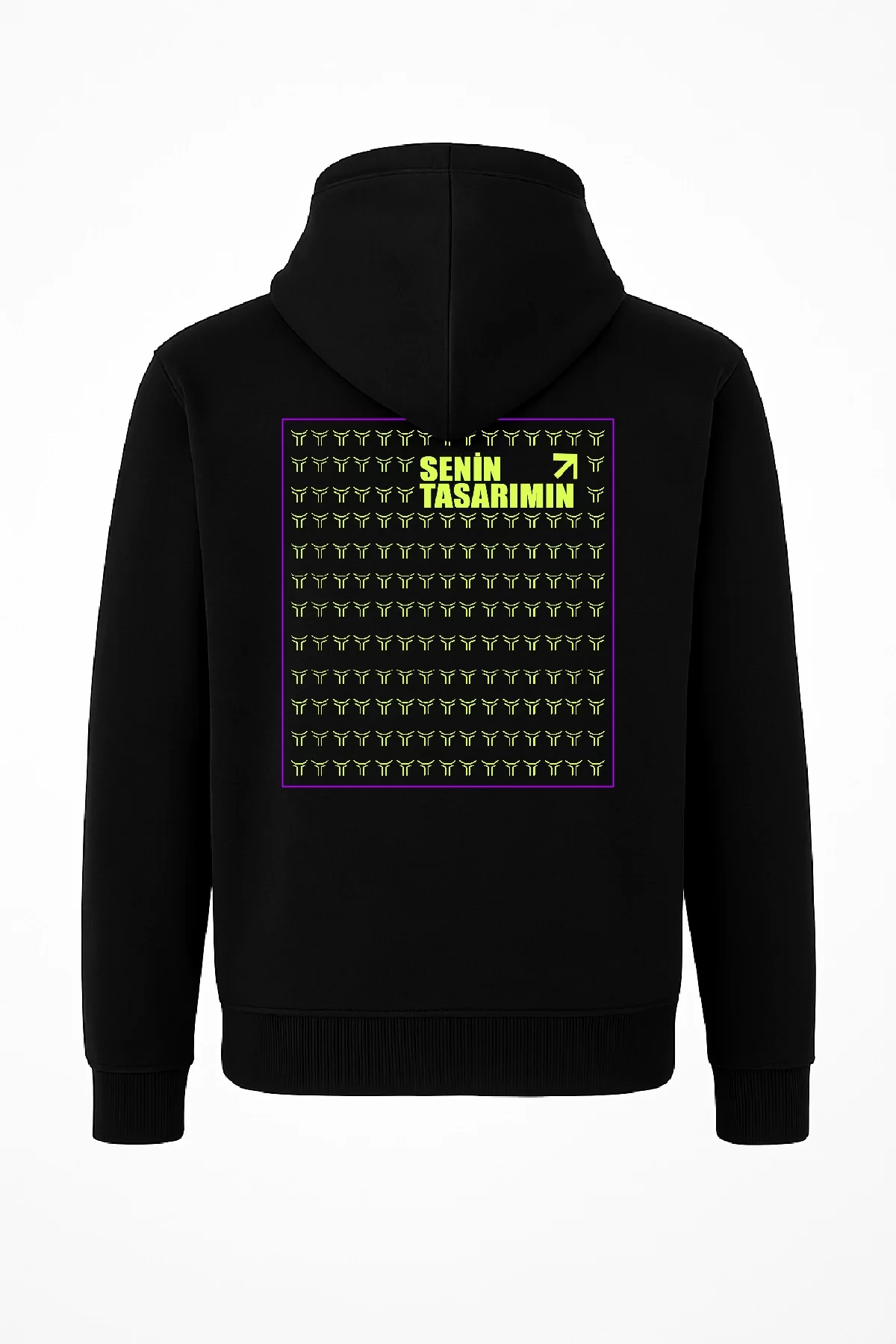 Tam Fermuarlı Kapüşonlu Arka Sizin Tasarımınız SweatShirt - Siyah