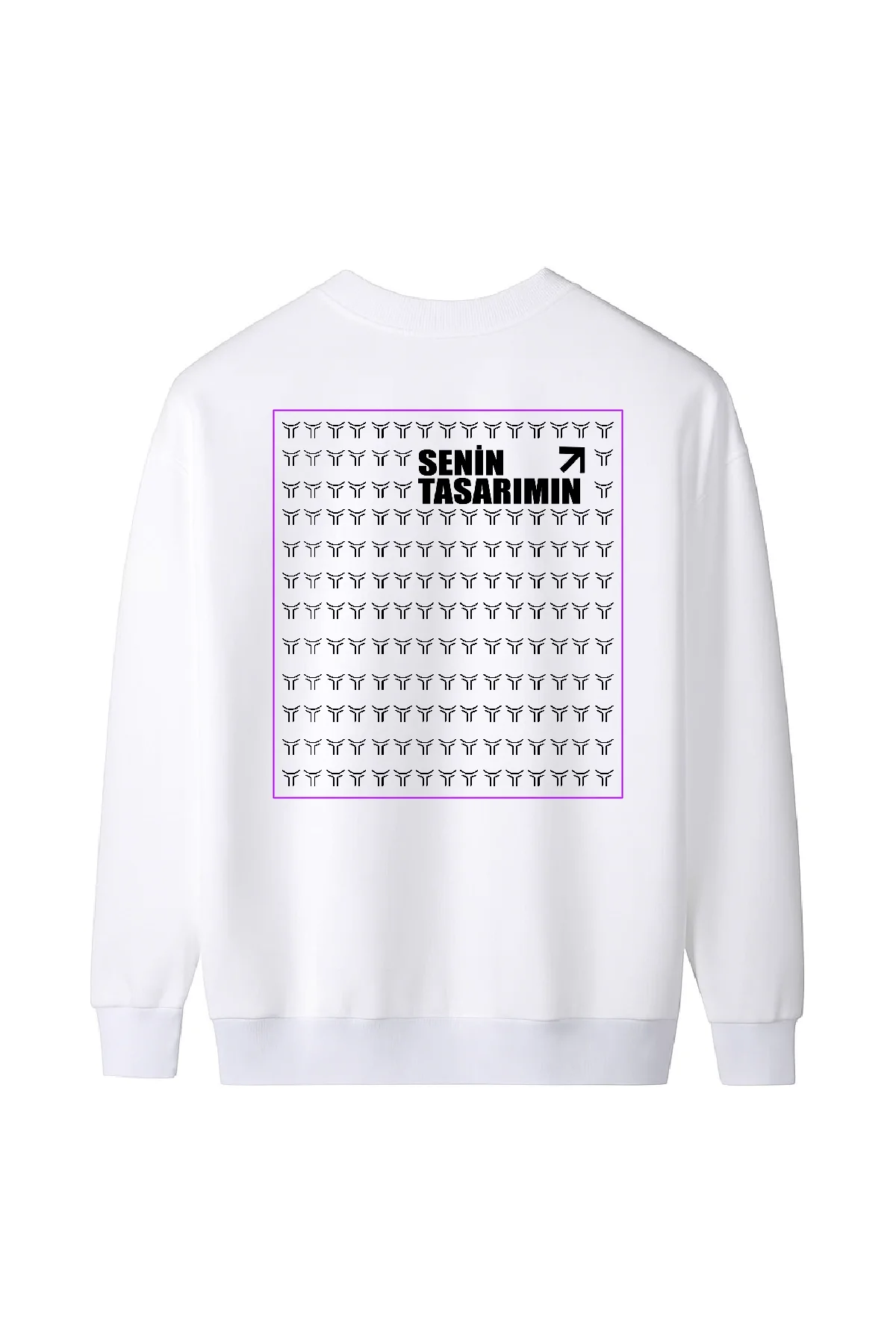 Üç İplik Arka Sizin Tasarımınız Biskilet Yaka Sweatshirt - Beyaz