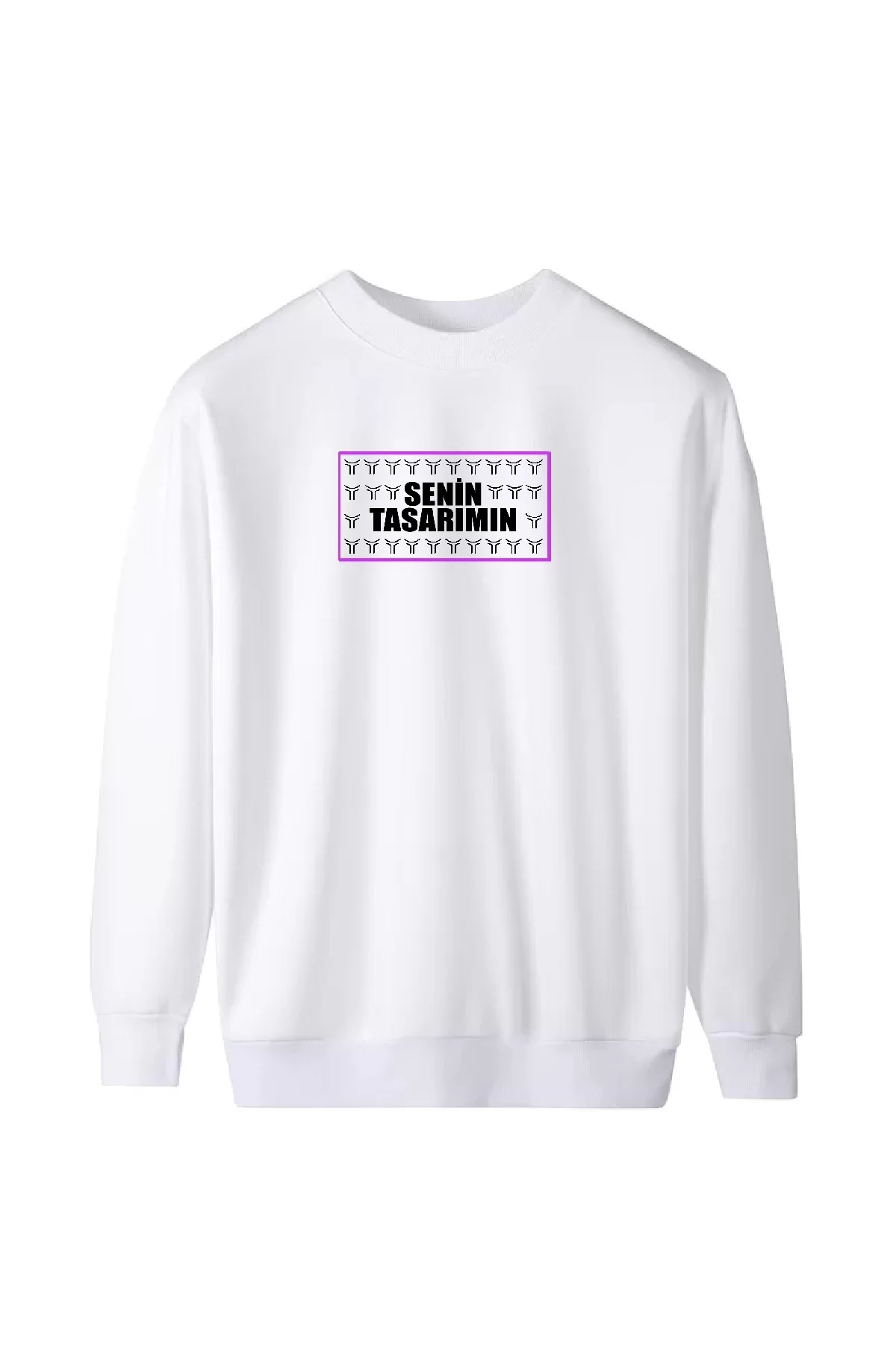 Üç İplik Ön Sizin Tasarımınız Biskilet Yaka Sweatshirt - Beyaz