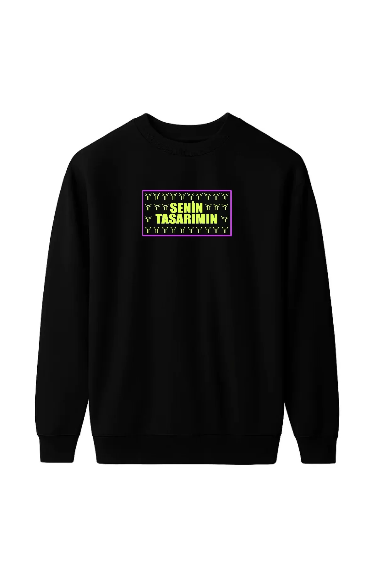 Üç İplik Ön Sizin Tasarımınız Biskilet Yaka Sweatshirt - Siyah