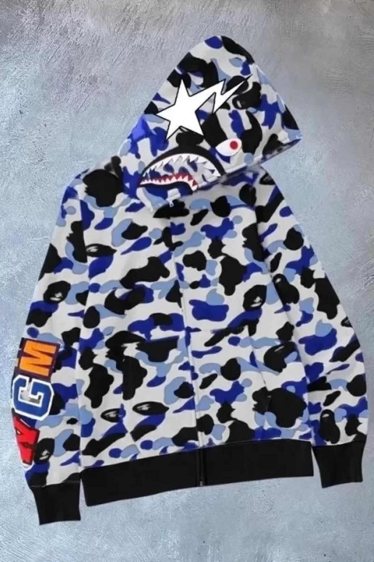 Unisex 2 İplik Bape Kapüşonu Fermuarlı Hırka - Gri