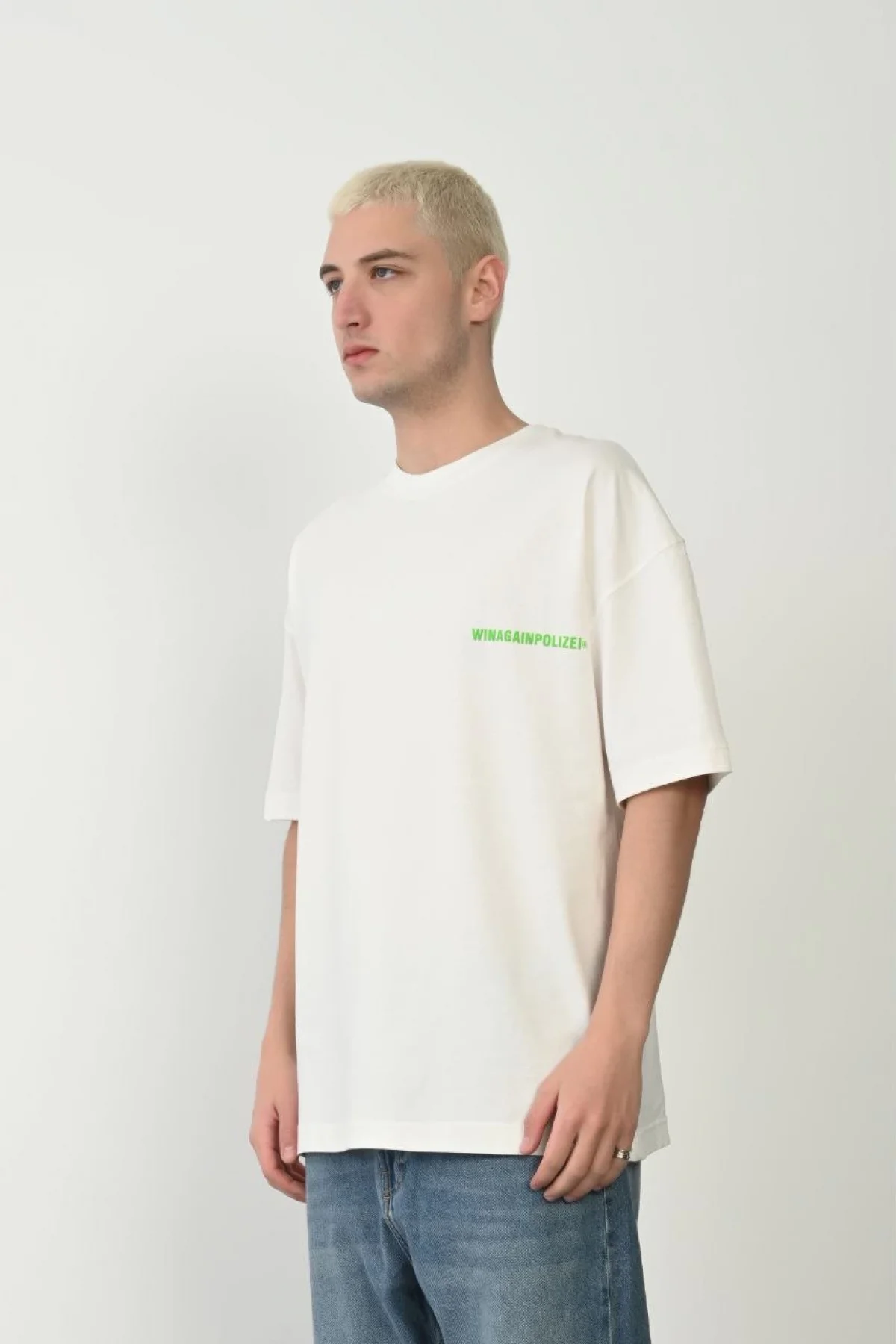 Erkek Baskılı T-Shirt Kısa Kol Bisiklet Yaka Rahat Kalıp Tişört - Beyaz