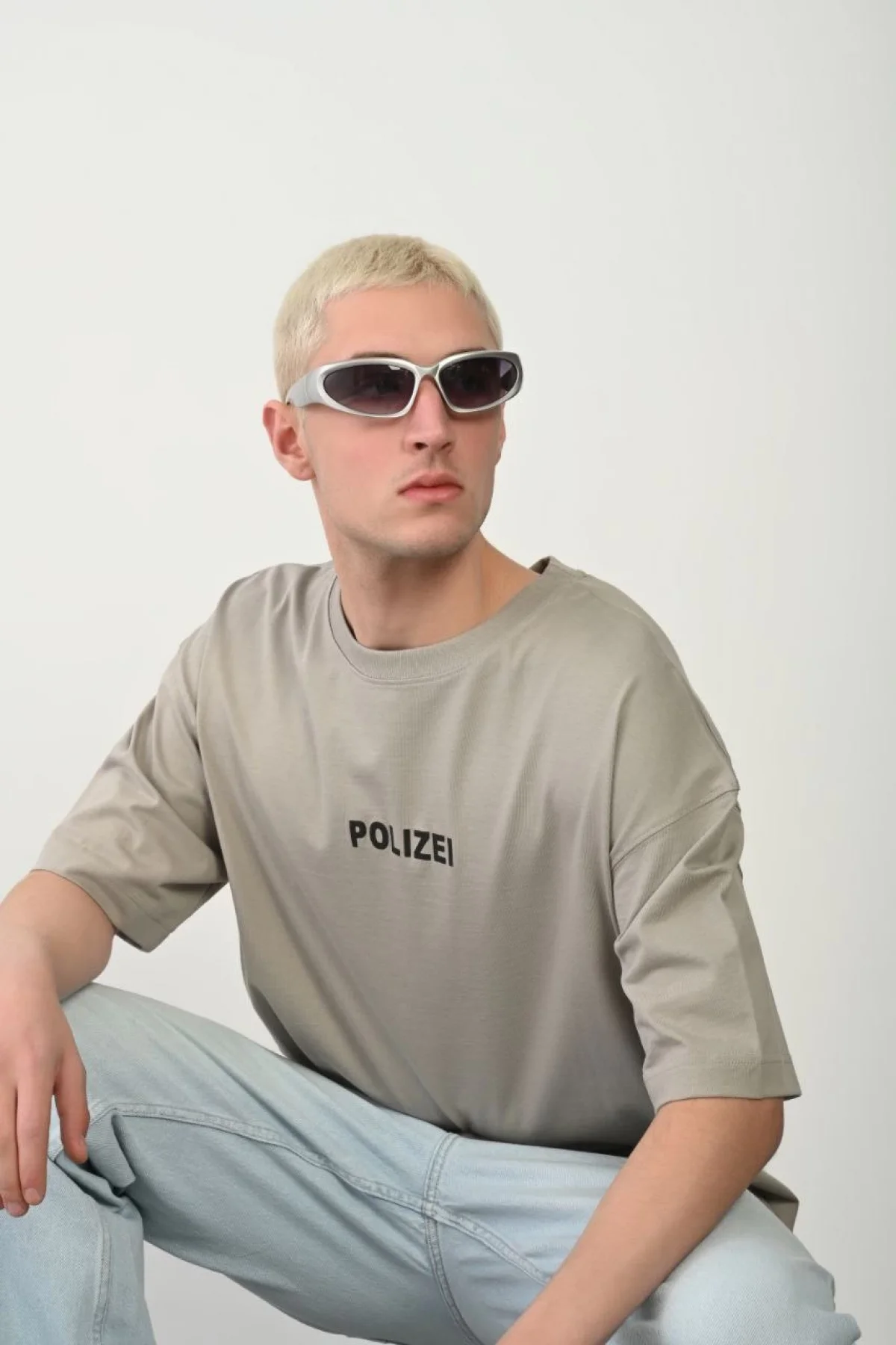 Erkek Baskılı T-Shirt Kısa Kol Bisiklet Yaka Rahat Kalıp Tişört - Boyalı Gri