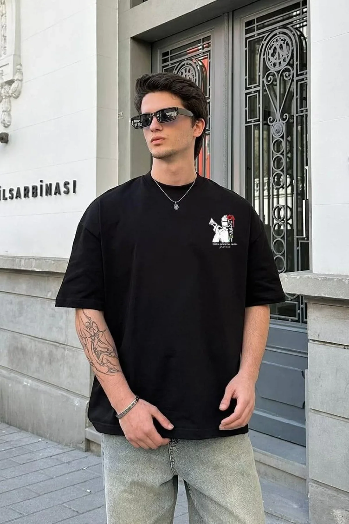 Erkek Baskılı T-Shirt Kısa Kol Bisiklet Yaka Regular Fit Rahat Kalıp Günlük Tişört - Beyaz