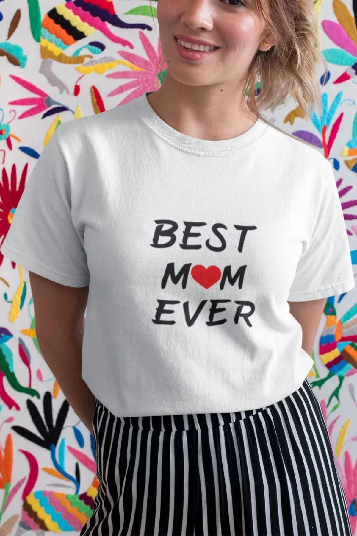 kadın Bisiklet Yaka Baskılı Oversize T-Shirt - Beyaz