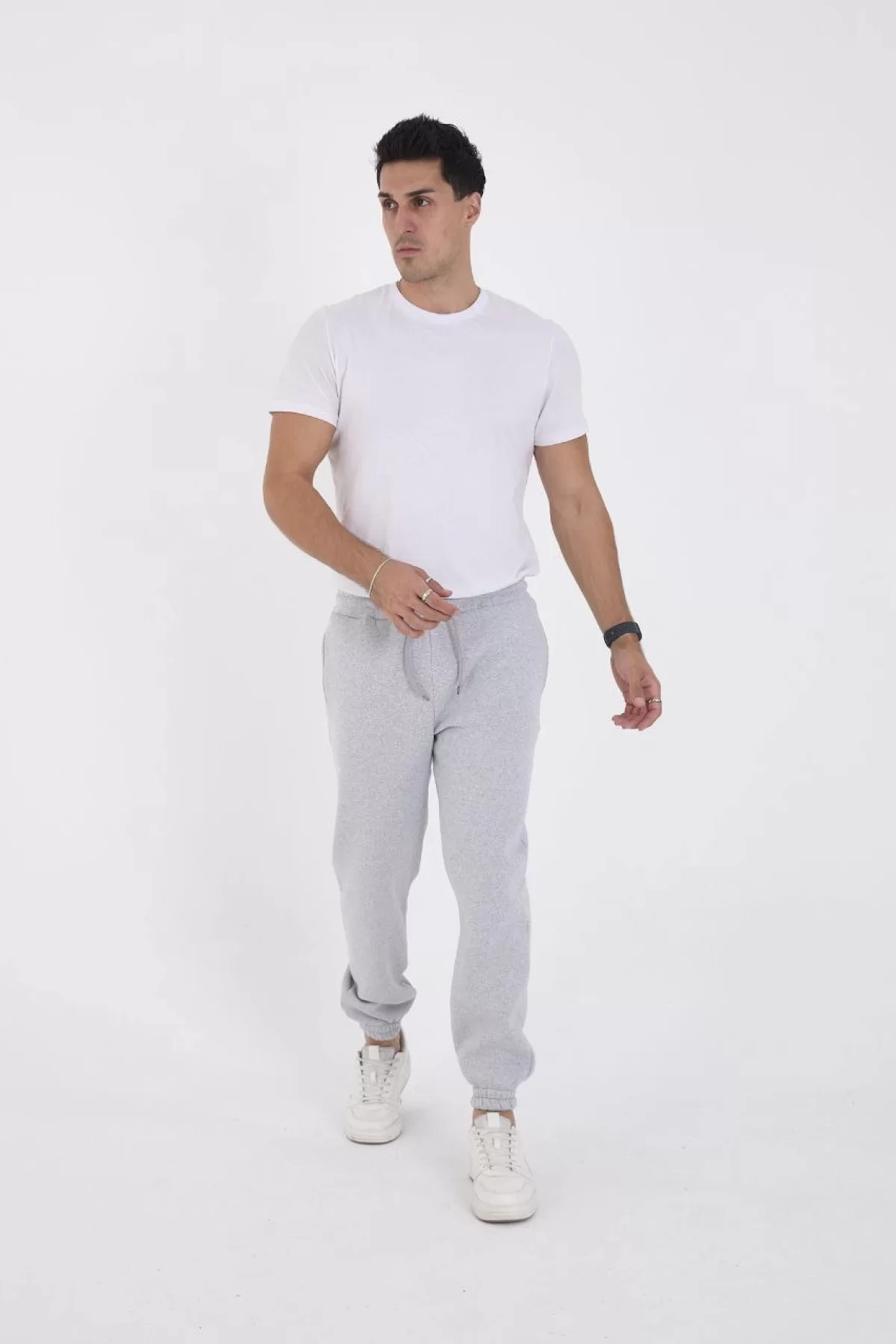 Unisex Kışlık Üç İplik Lastikli Eşofman Pantolon - Gri