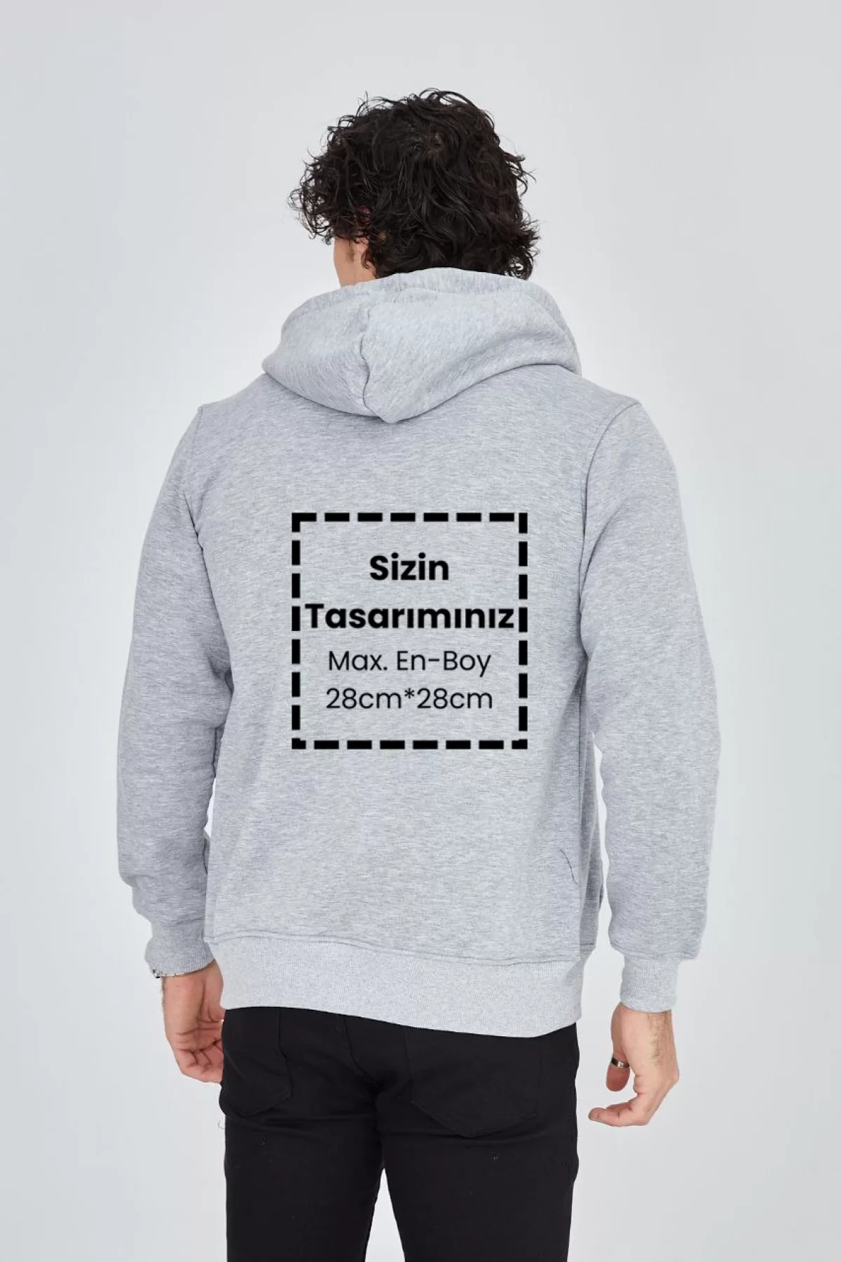 Unisex Tam Fermuarlı Kapşonlu Özel Tasarım SweatShirt - Gri