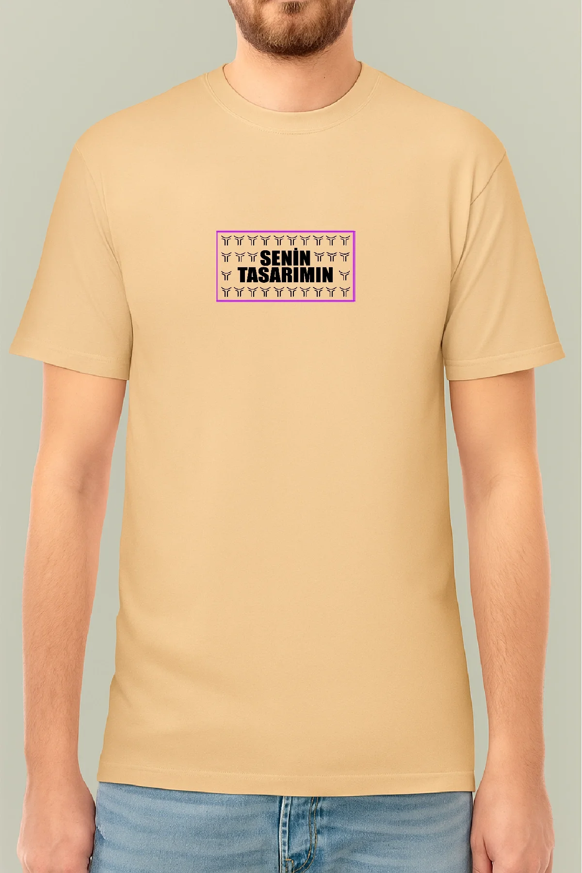 Ön Arka 24/1 Düz Oversize T-shirt - Bej