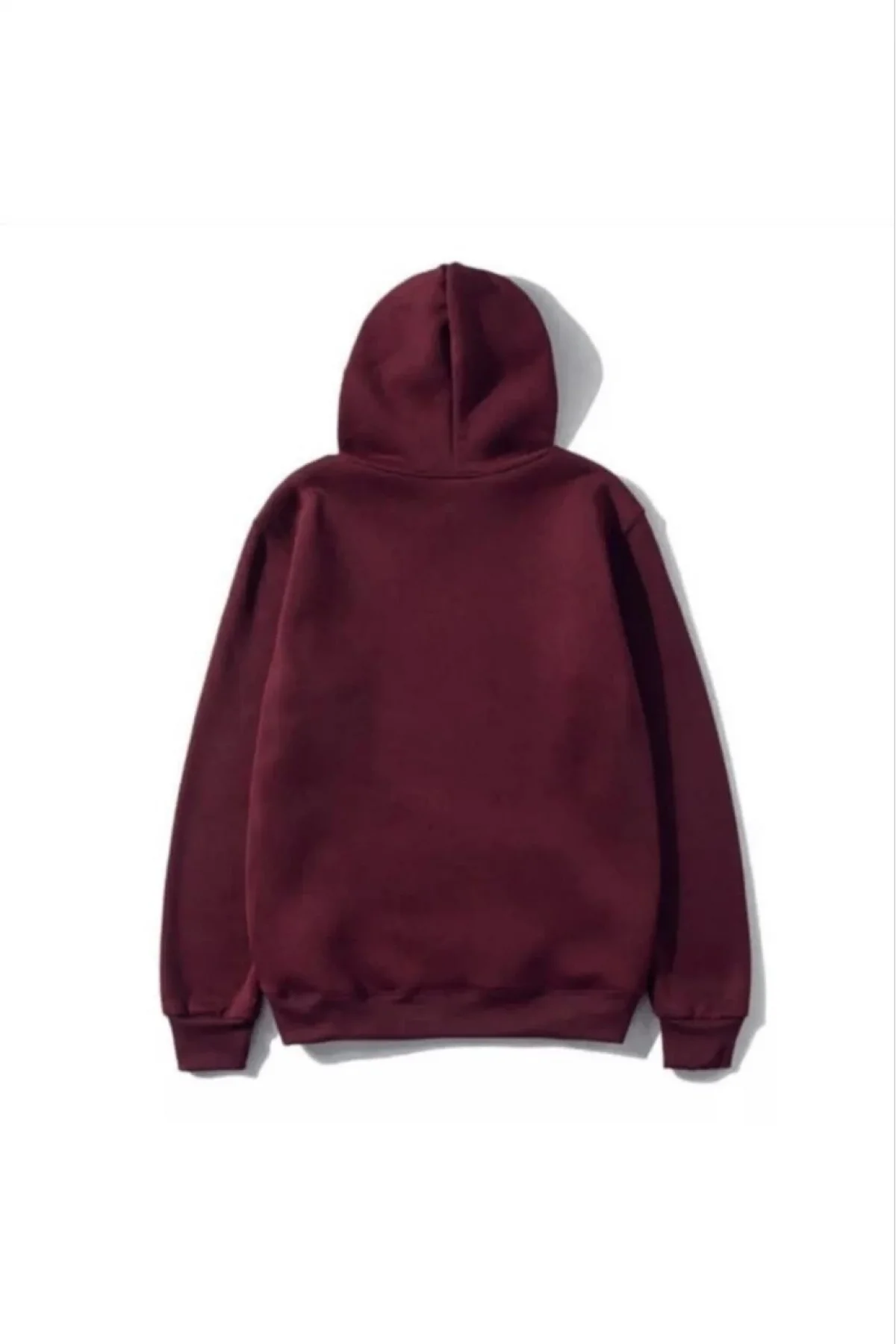 Kadın 3 İplik Pamuklu Kapüşonlu Kanguru Cepli Düz Hoodie Sweatshirt - Bordo