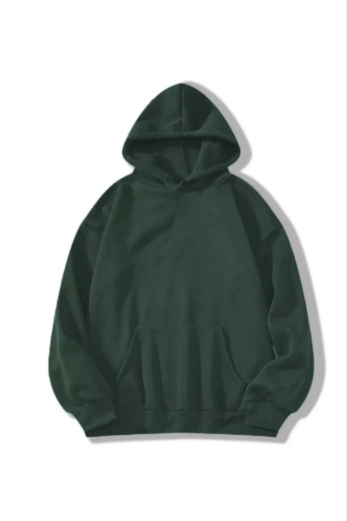 Kadın Kapüşonlu Kanguru Cepli 3 İplik Pamuklu Düz Hoodie Sweatshirt - Haki