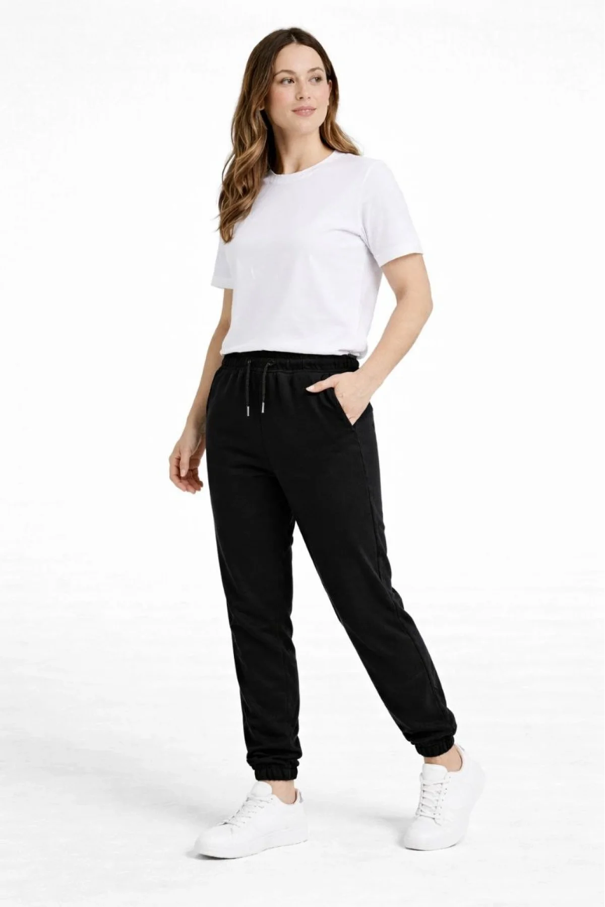 Kadın Jogger Eşofman Altı Rahat Kalıp, Cepli, Lastikli Paça, Günlük Spor Pantolon - Siyah