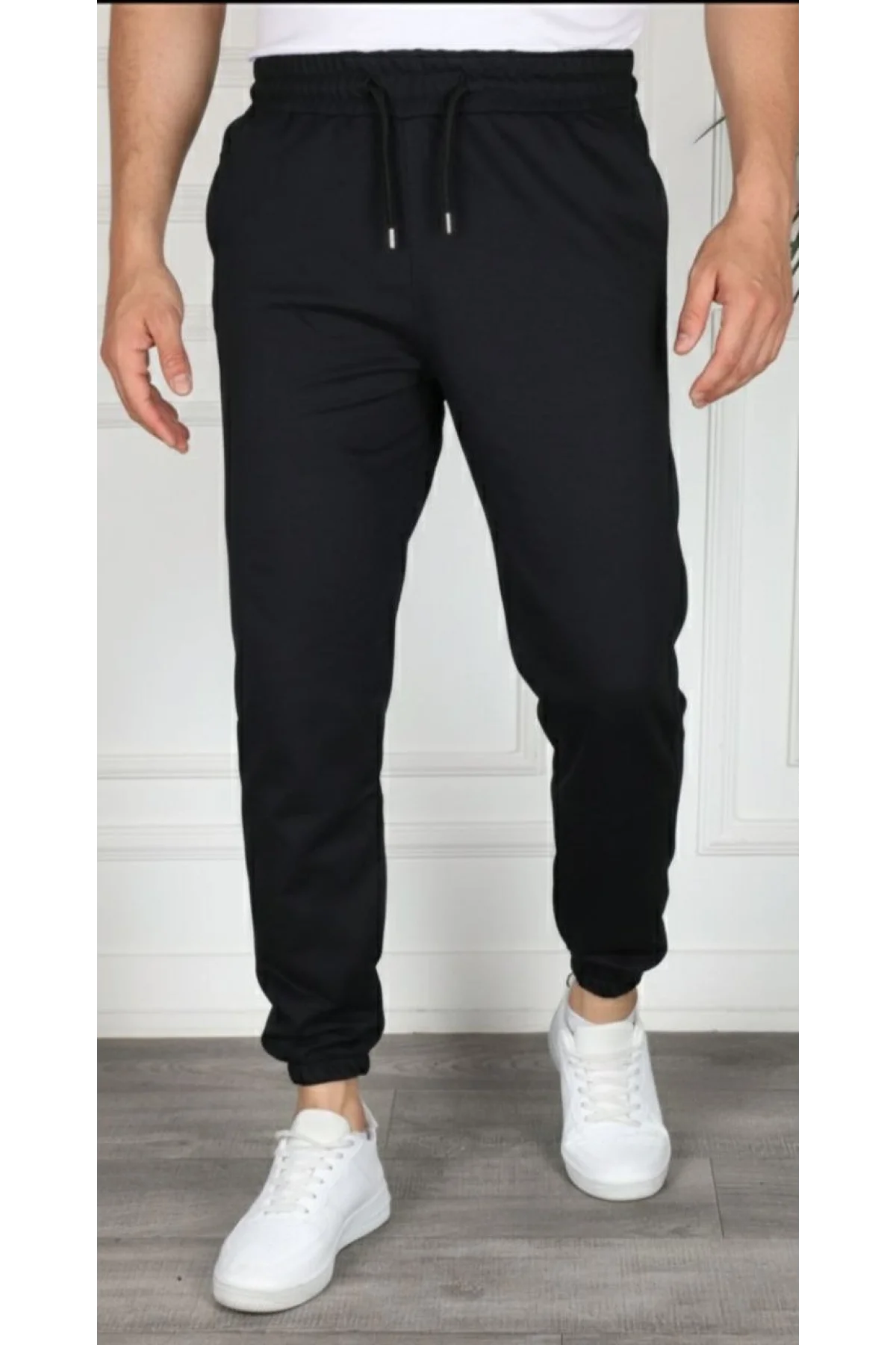 Erkek Jogger Eşofman Altı Rahat Kalıp, Cepli, Lastikli Paça, Günlük Spor Pantolon - Siyah
