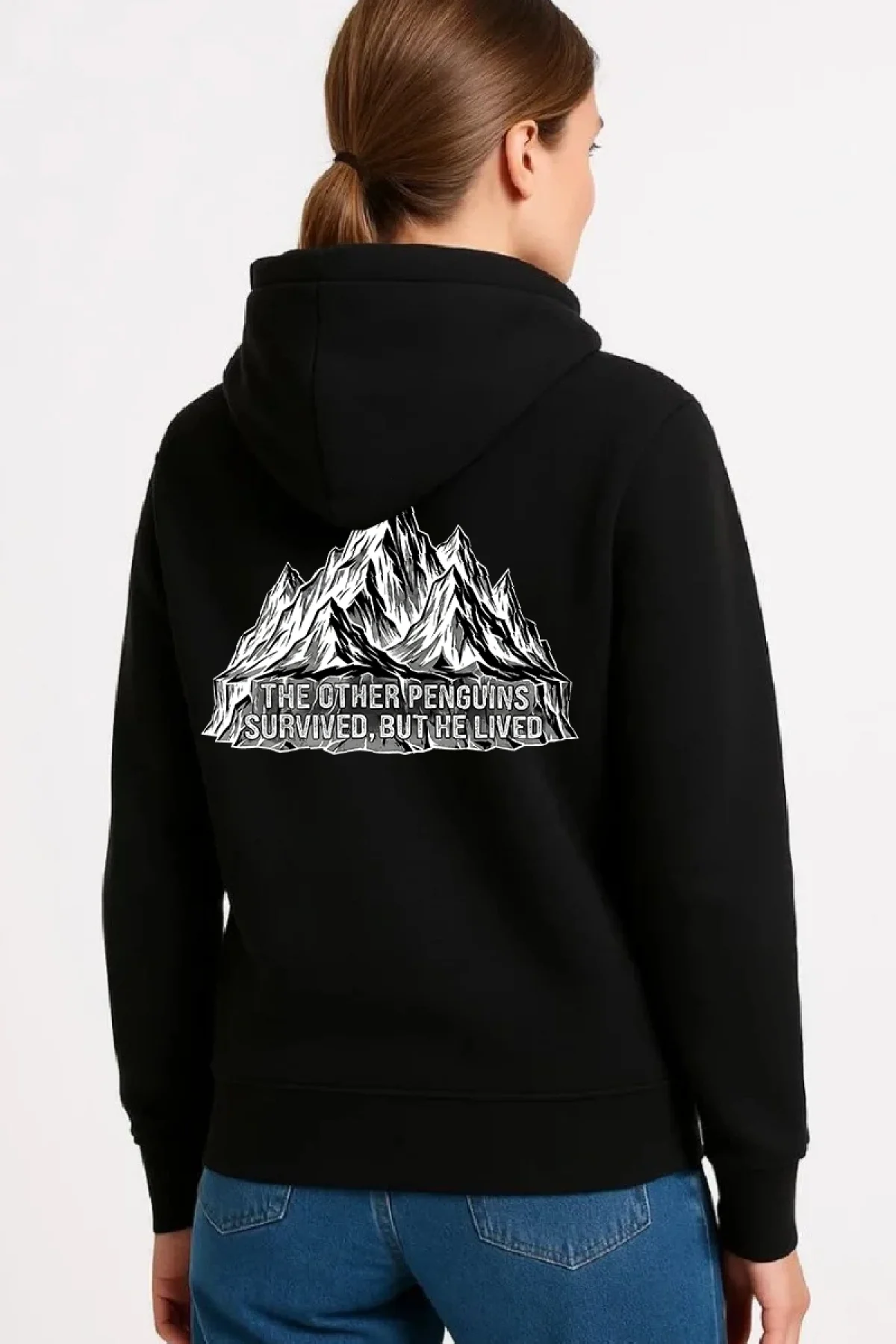 Kadın Nihilist Penguen Temalı Oversize Kapüşonlu Sweatshirt - Siyah